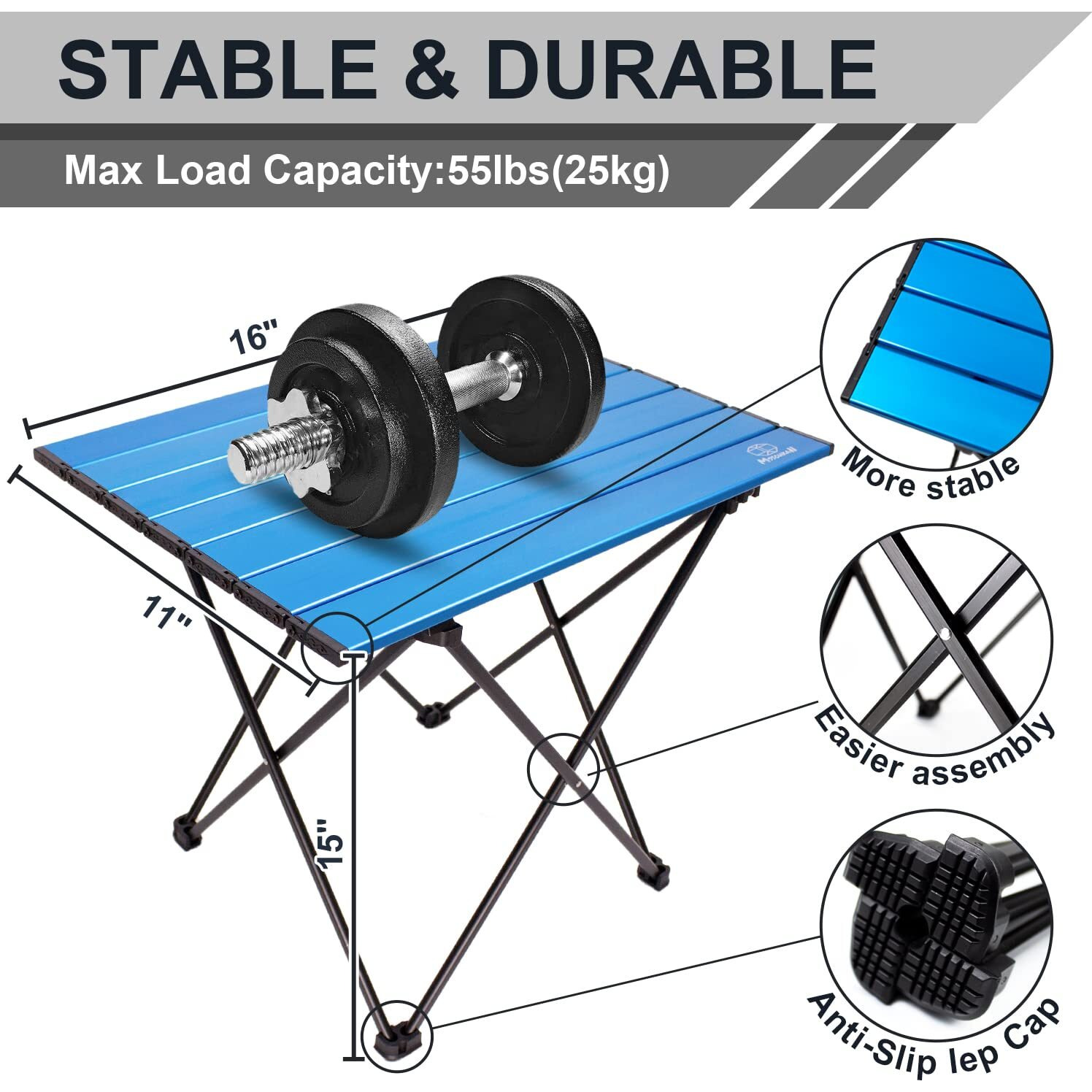 Mssohkan Camping Table Folding Portable Camp Side Table Aluminum Lightweight Carry Bag Beach Outdoor Hiking Picnics Bbq Cooking Dining Kitchen Blue Small