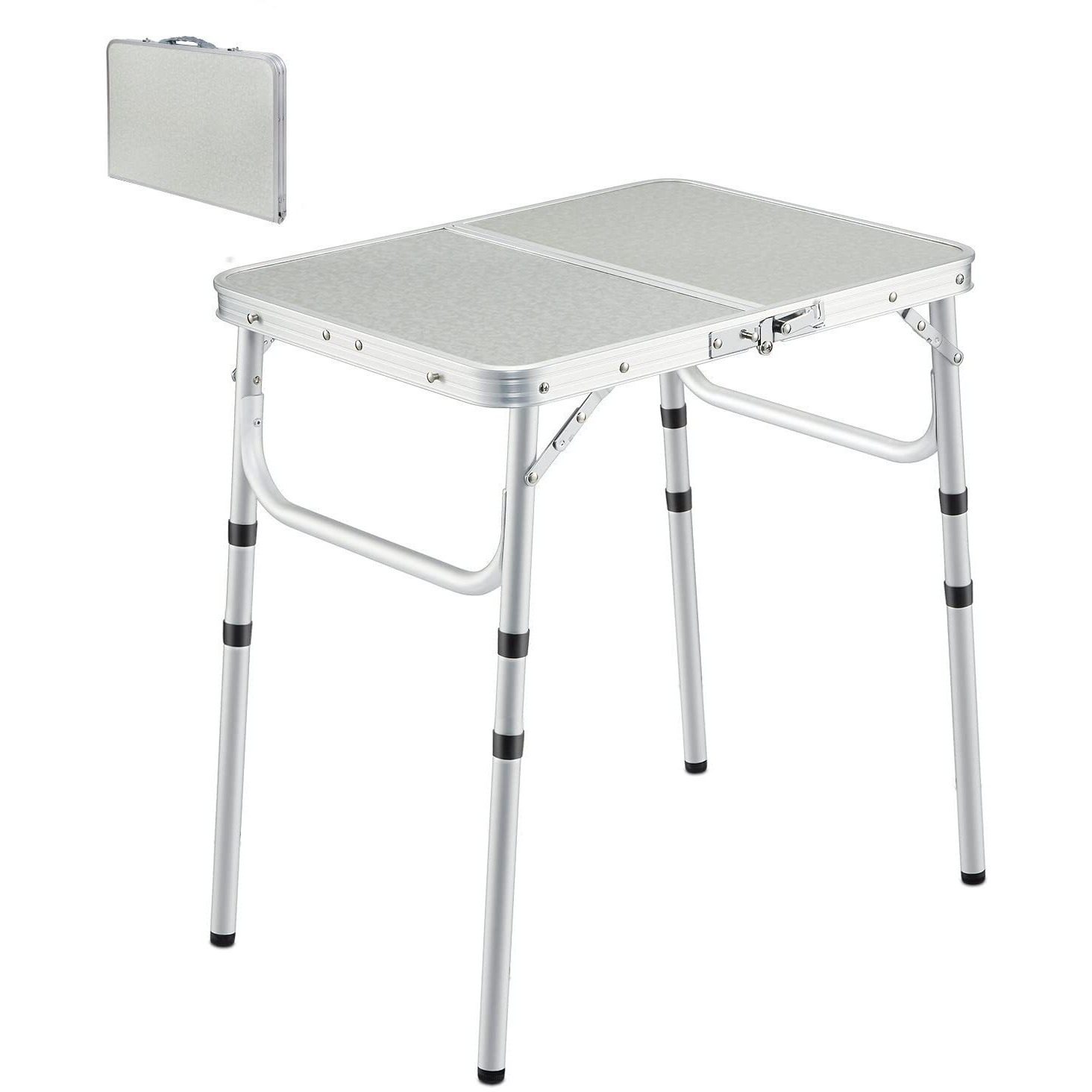 Redcamp Small Folding Camping Table 2Ft, Portable Outdoor Folding Table Aluminum Camp Table Adjustable Height Lightweight For Picnic Cooking Beach,3 Heights