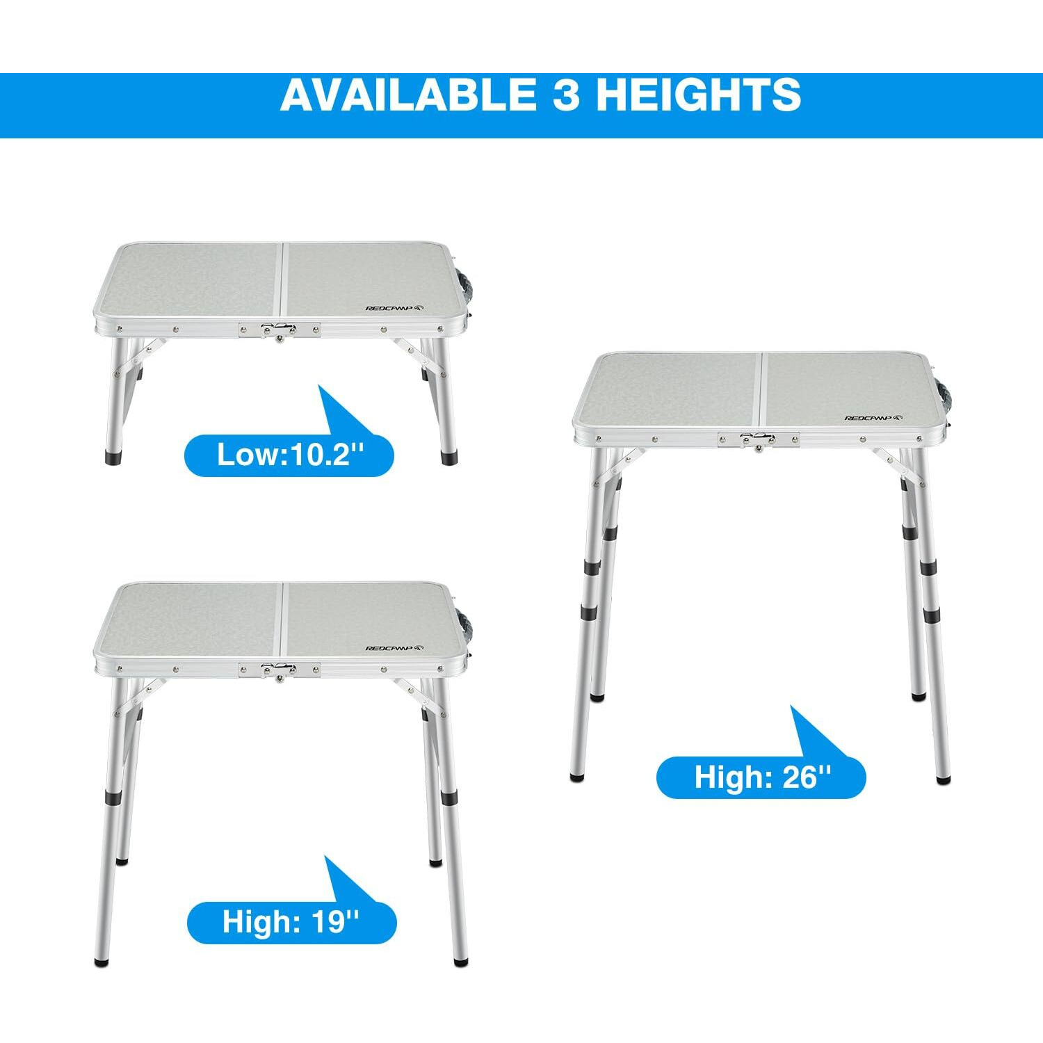 Redcamp Small Folding Camping Table 2Ft, Portable Outdoor Folding Table Aluminum Camp Table Adjustable Height Lightweight For Picnic Cooking Beach,3 Heights