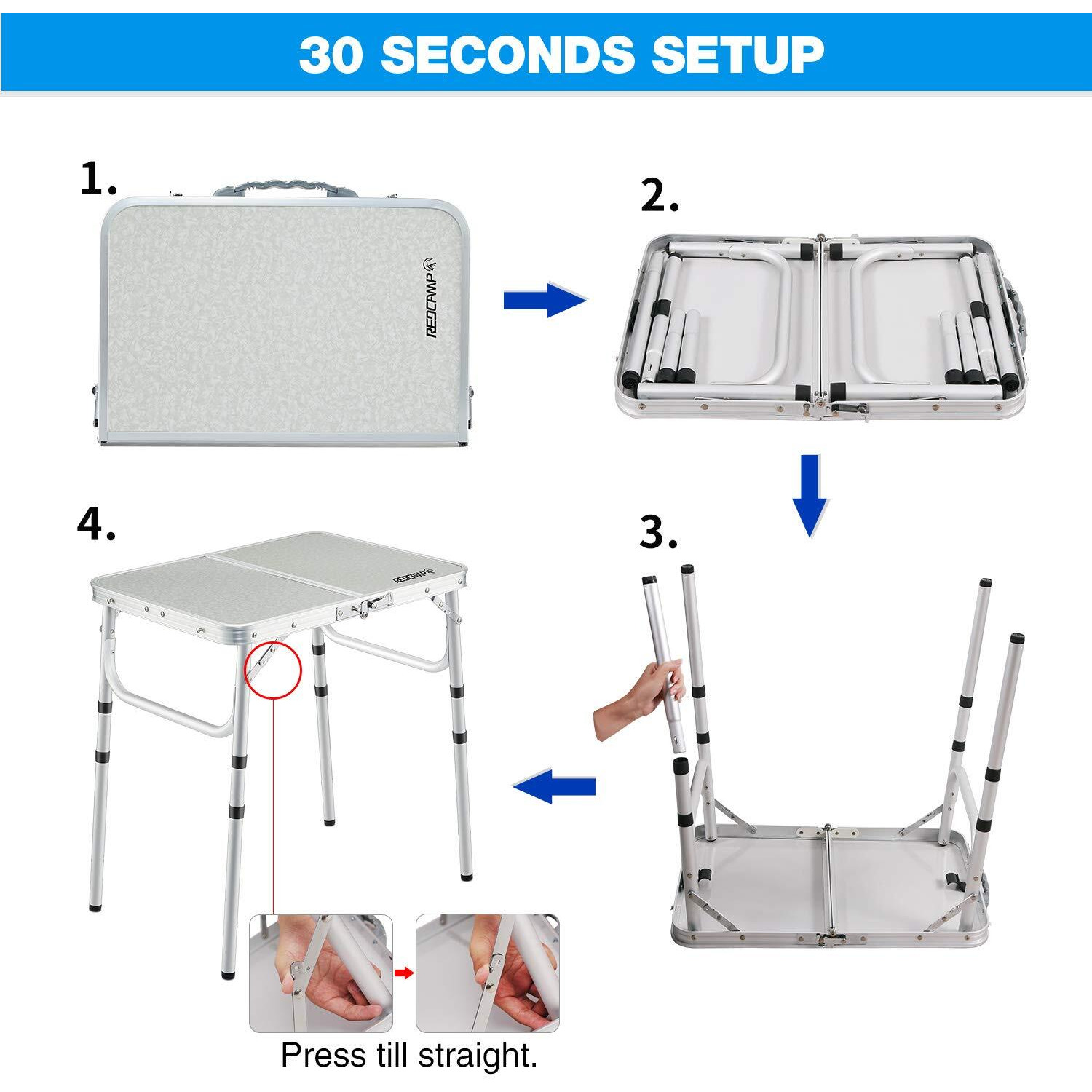 Redcamp Small Folding Camping Table 2Ft, Portable Outdoor Folding Table Aluminum Camp Table Adjustable Height Lightweight For Picnic Cooking Beach,3 Heights