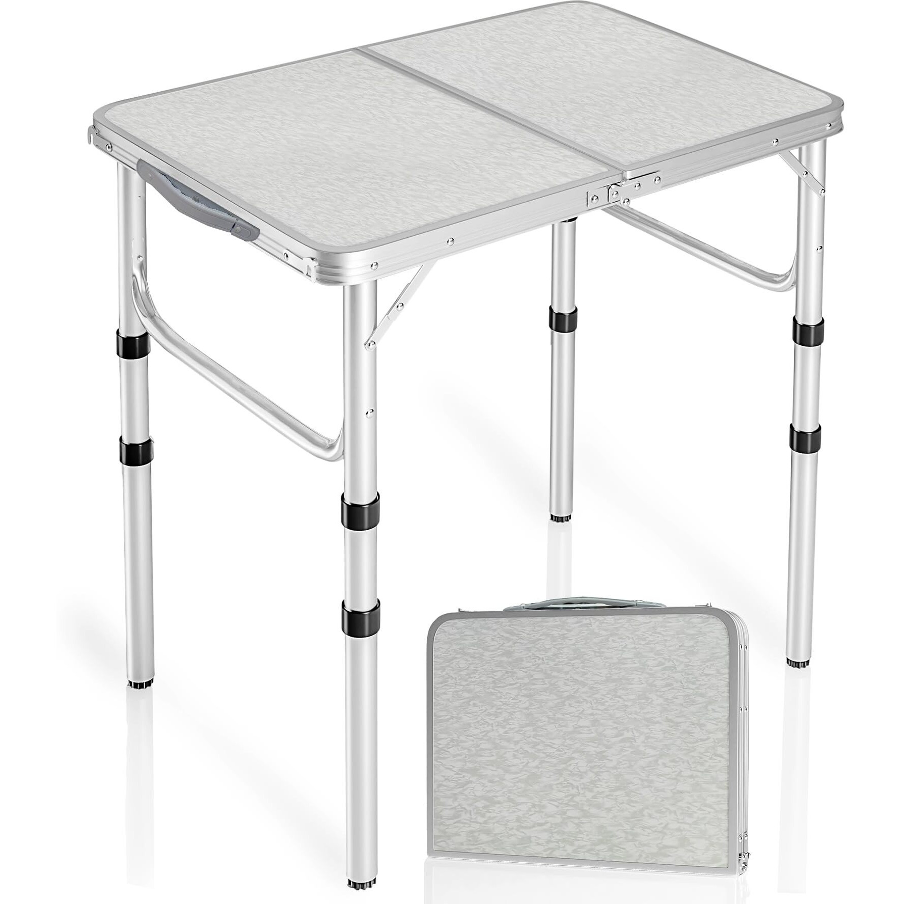 Redswing Small Folding Table 2 Feet, Small Foldable Table Adjustable Height, Lightweight Portable Aluminum Camping Table, 3 Heights, 23In X 15 In X 10 In