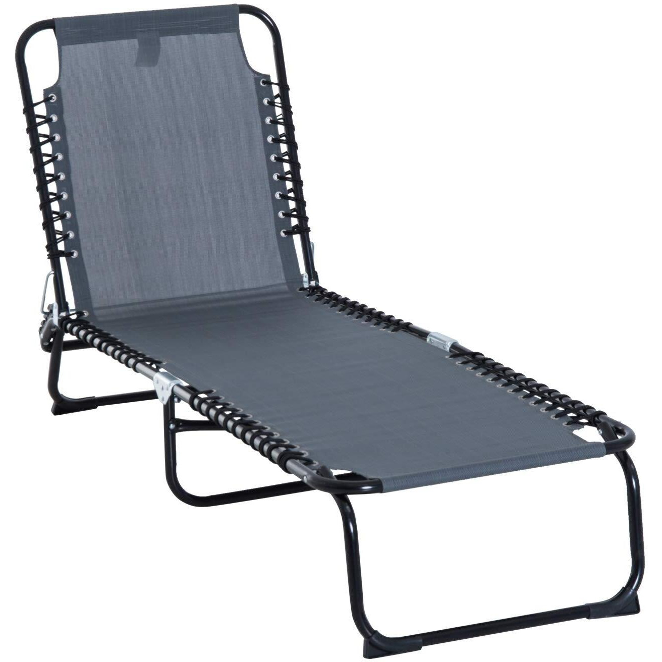 Outsunny Folding Chaise Lounge Pool Chair, Patio Sun Tanning Chair, Outdoor Lounge Chair With 4-Position Reclining Back, Breathable Mesh Seat For Beach, Yard, Patio, Gray