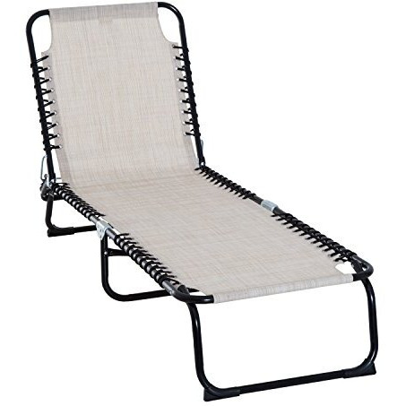 Outsunny Folding Chaise Lounge Pool Chair, Patio Sun Tanning Chair, Outdoor Lounge Chair With 4-Position Reclining Back, Breathable Mesh Seat For Beach, Yard, Patio, Cream White