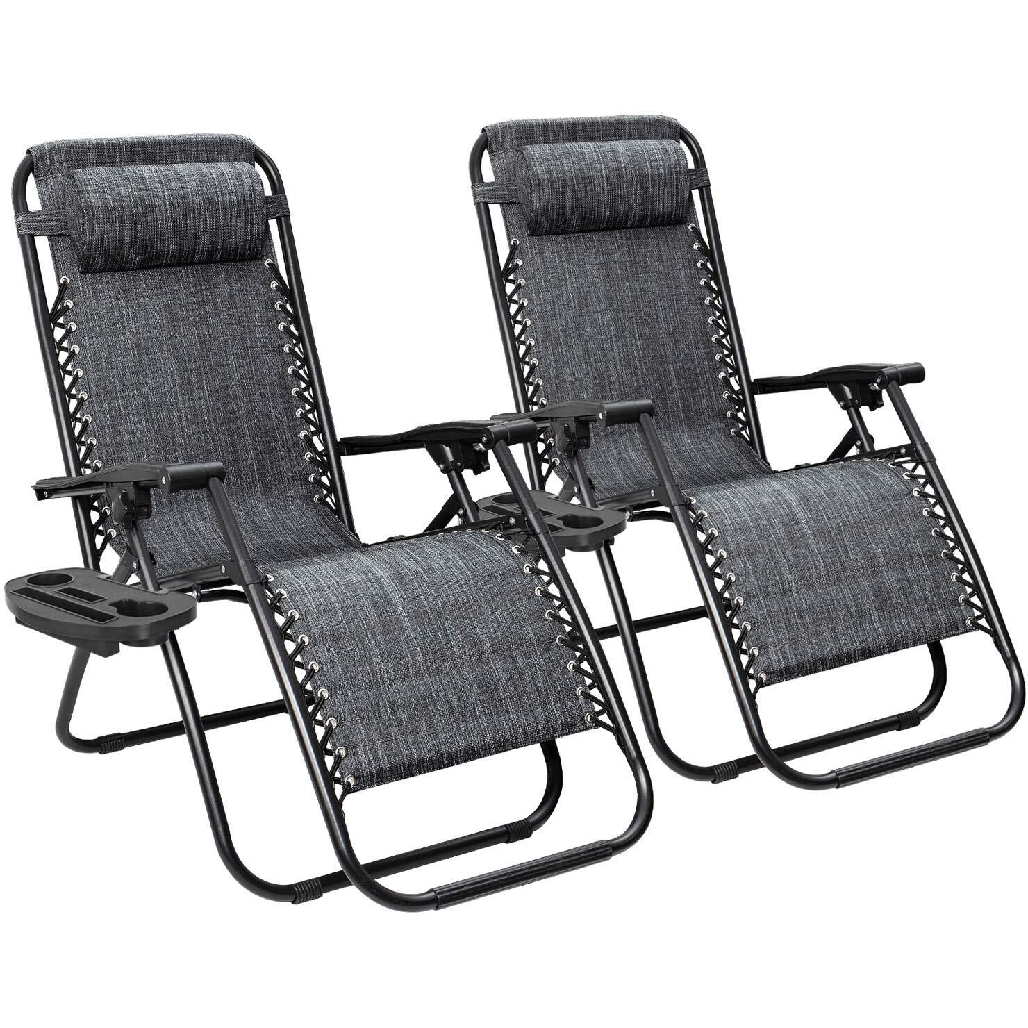 Flamaker Patio Zero Gravity Chair Outdoor Folding Lounge Chair Recliners Adjustable Lawn Lounge Chair With Pillow For Poolside, Yard And Camping (Grey)