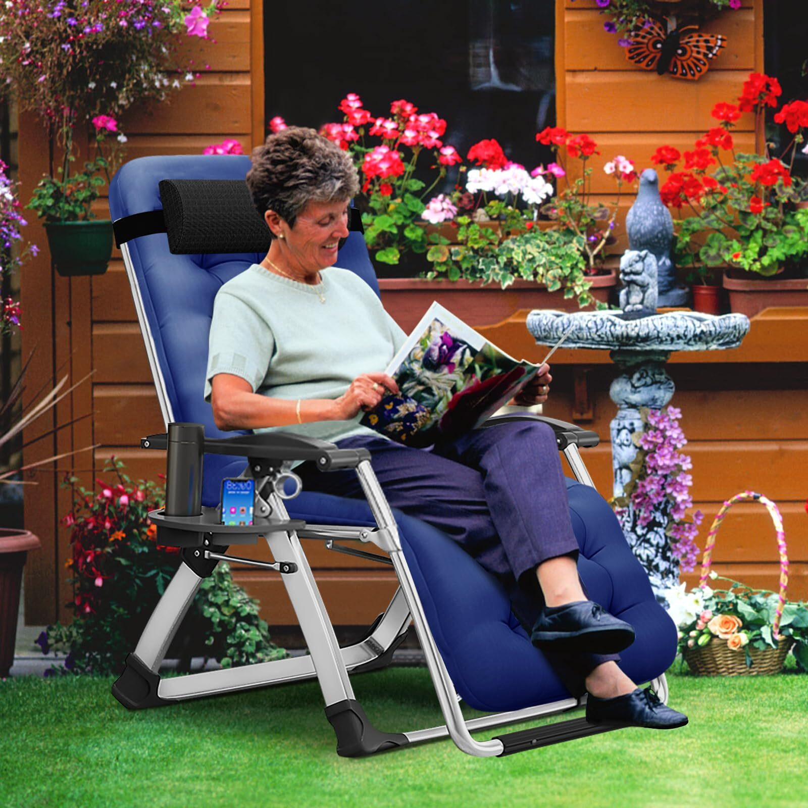 Mophoto Zero Gravity Chair, Outdoor Padded Lounge Chair With Side Table, Zero Gravity Recliner Chair, Outdoor Reclining Chair, Sturdy & Comfortable, Supports Up To 440Lbs