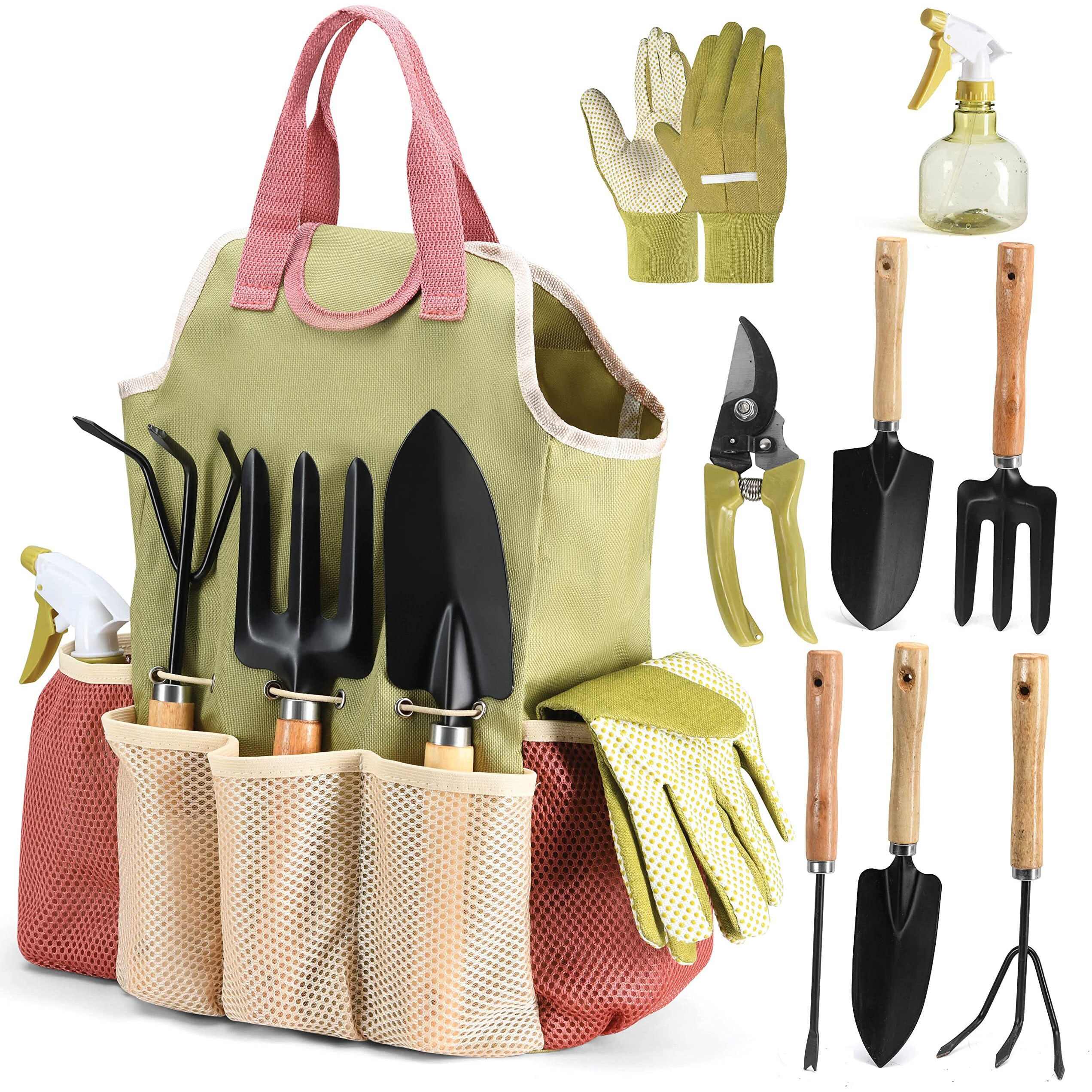 Complete Garden Tool Kit Comes With Bag & Gloves,Garden Tool Set With Spray-Bottle Indoors & Outdoors - Durable Garden Tools Set Ideal Tool Kit Gifts For Women & Men, Set Of 10