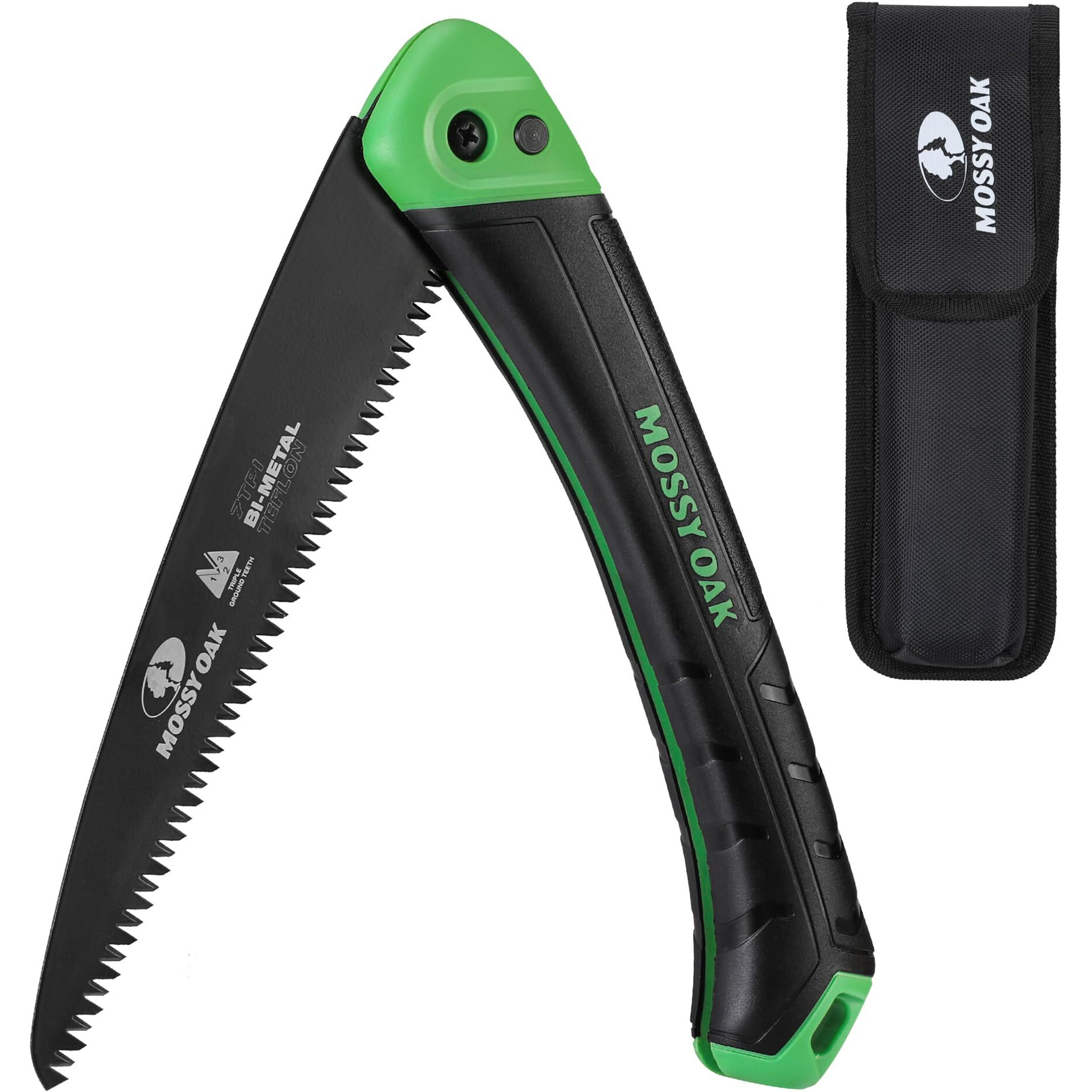 Mossy Oak Folding Saw - 7 Inch Pruning Hand Saw With Pouch, D6A & M2 Bimetal Saw Blade, Hunting Saw Foldable For Deer, Tree, Wood, And Limb Cutting