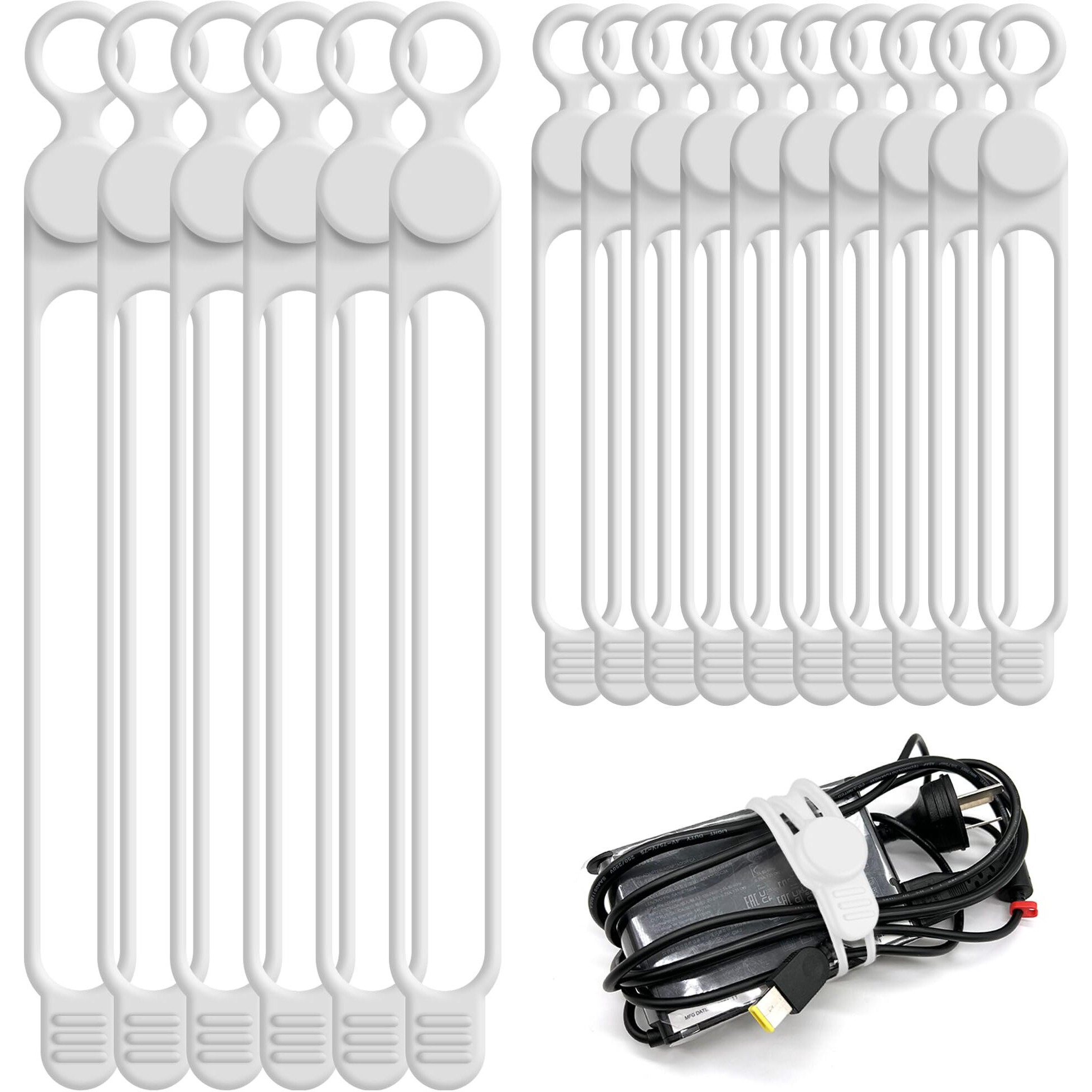 Nearockle Silicone Cable Ties Cord Organizer For Cable Management, 16Pcs 4.5"" And 7.1"" Reusable Cable Organizer Electronic Accessories For Home, Office, Kitchen, School, Travel (White)