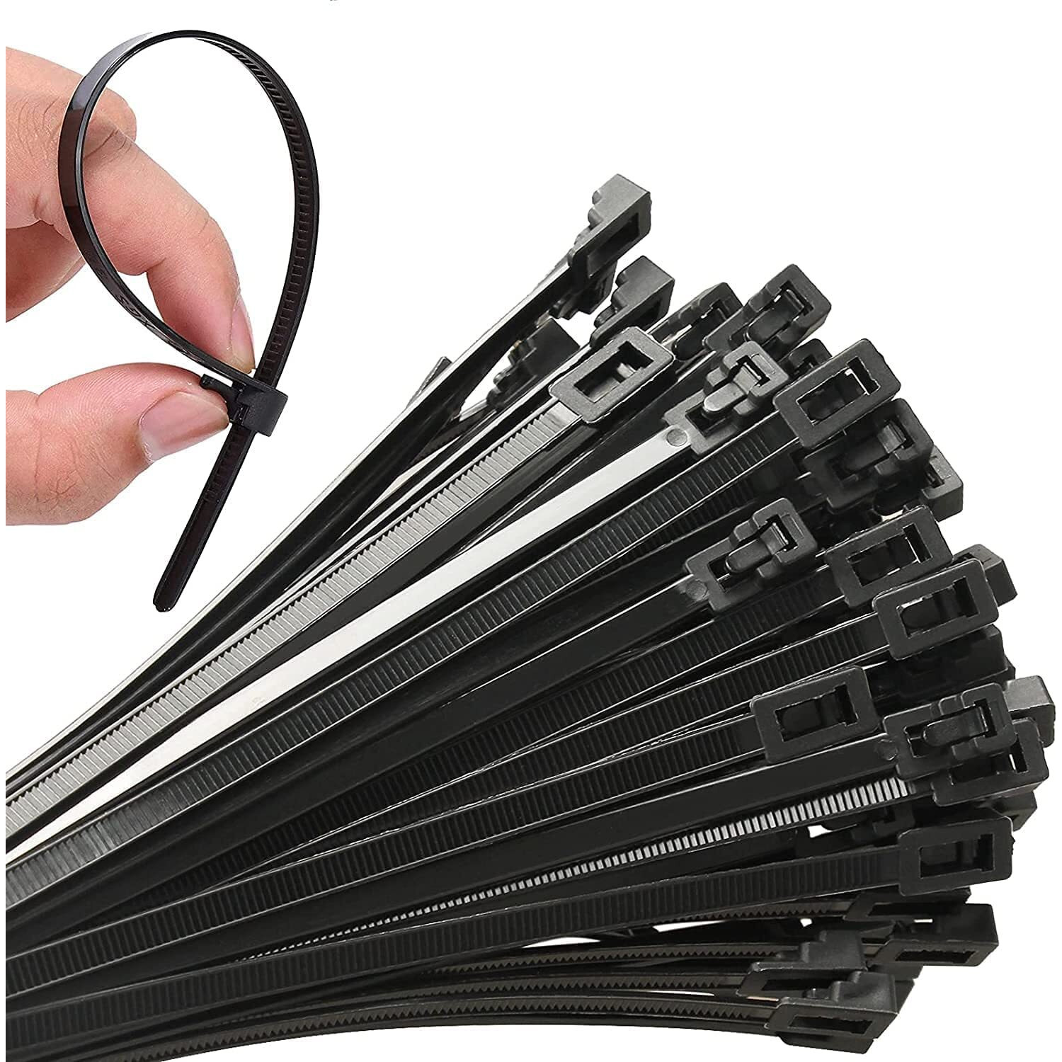 100Pcs Heavy Duty Industrial Zip Ties,Releasable Black Cable Ties, Nylon Adjustable Tie Wrap,Reusable Zip Toes Tie Straps For Garden Plant Secure Vine, Home, Office Use (Reusable12 Inch)