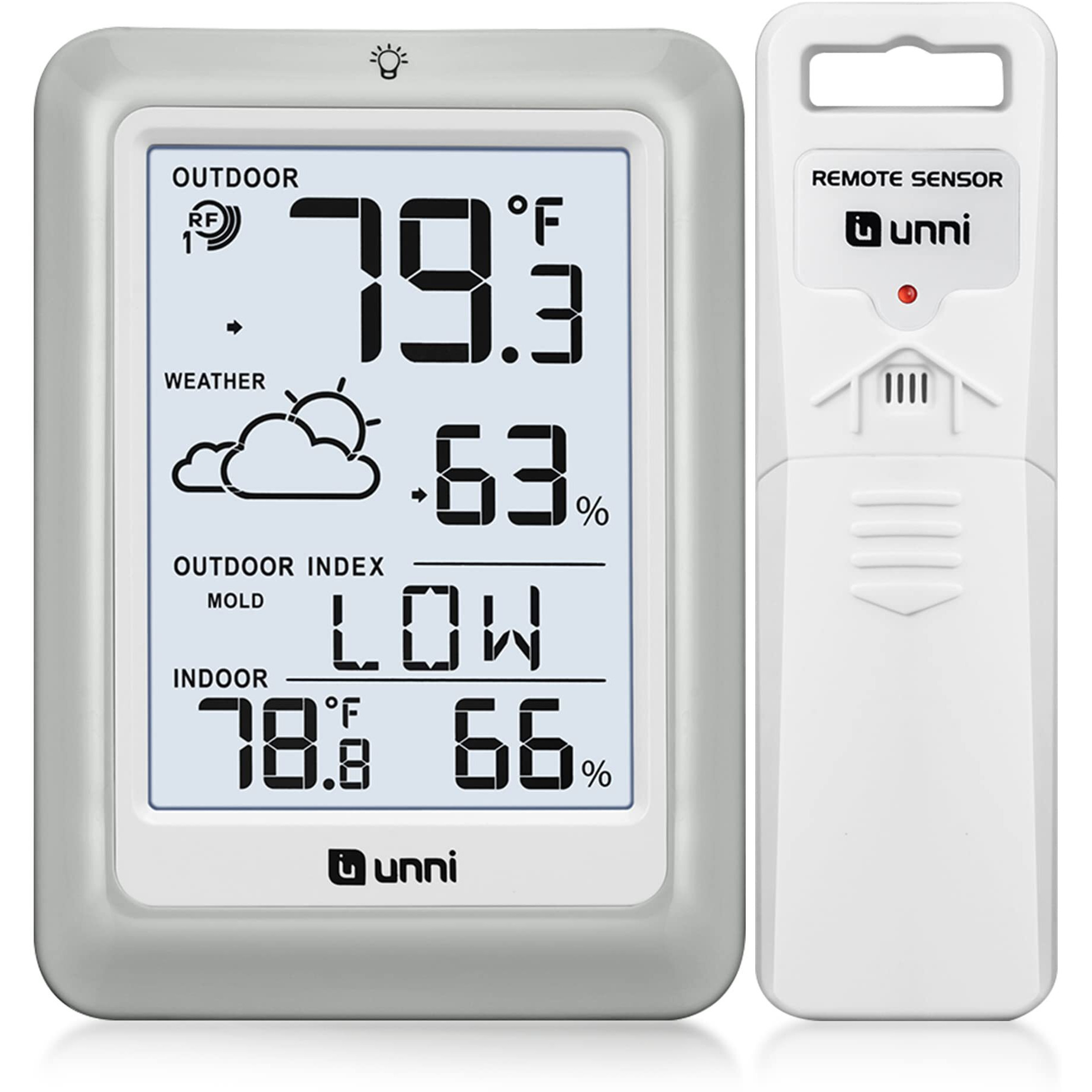 Indoor Outdoor Thermometer Hygrometer Wireless Weather Station, Temperature Humidity Monitor Battery Powered Inside Outside Thermometers With 330Ft Range Remote Sensor And Backlight Display