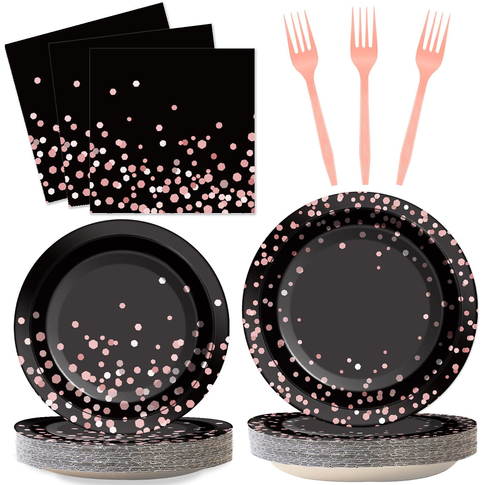 96Pcs Black And Rose Gold Party Supplies Rose Gold Paper Plates Napkins Women Birthday Decorations Party Tableware Set Black Disposable Paper Plates Table Decors For Wedding Bridal Shower Serve 24