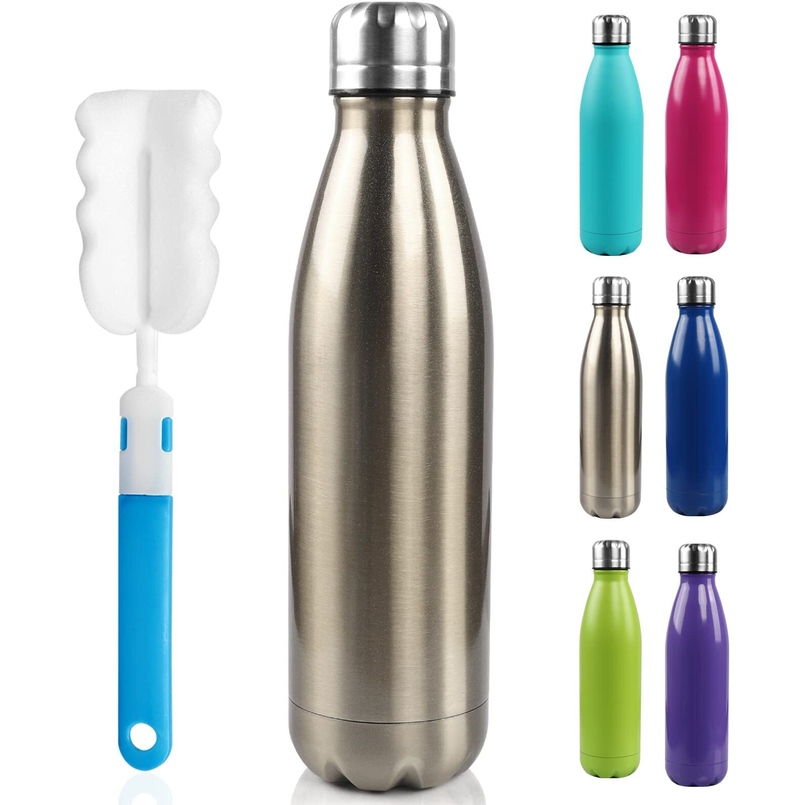 Bogi 17Oz Insulated Water Bottle Double Wall Vacuum Stainless Steel Water Bottles, Leak Proof Metal Sports Water Bottle Keeps Drink Hot And Cold - Perfect For Outdoor Sports Camping Biking (Cham)