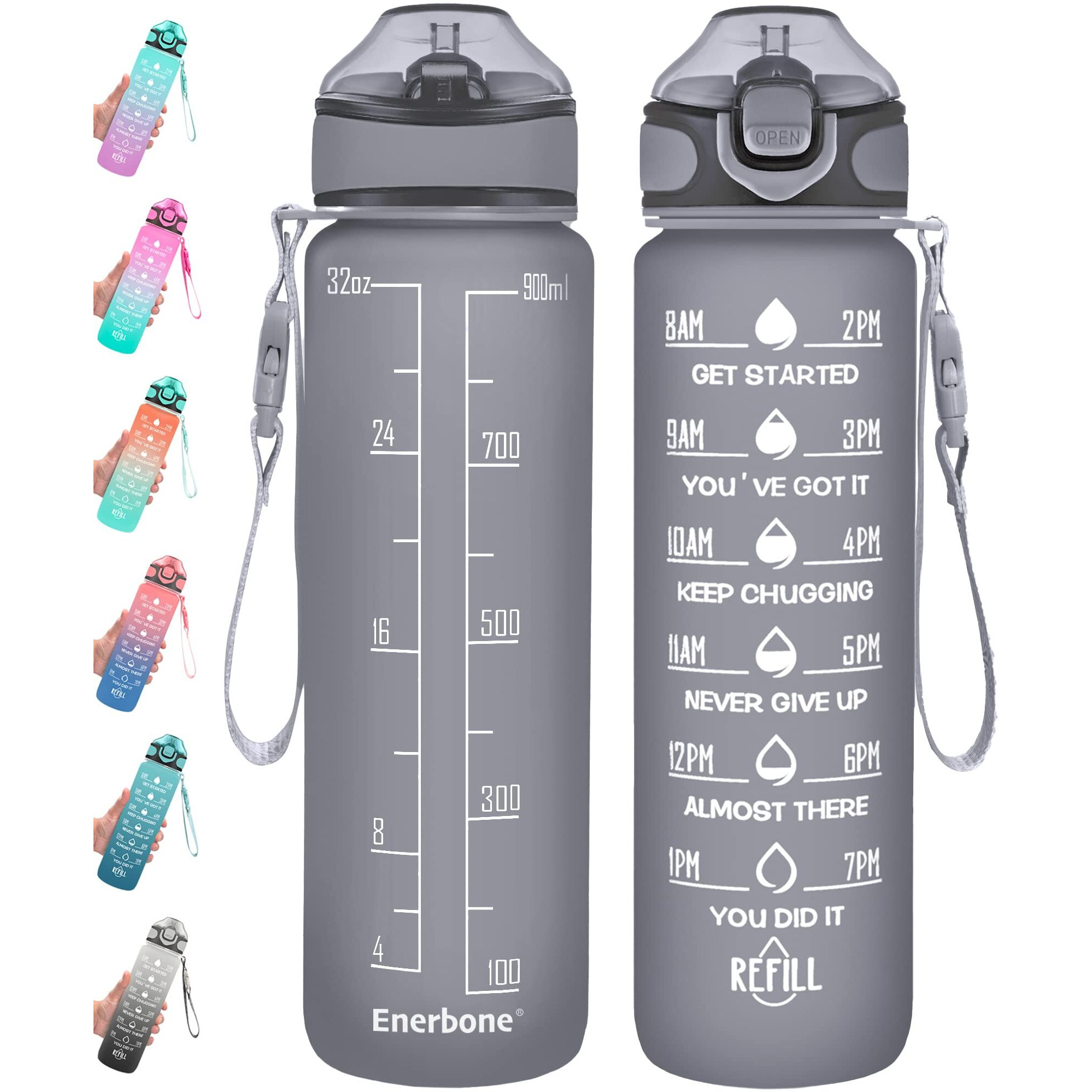 Enerbone 32 Oz Water Bottle With Times To Drink And Straw, Motivational Drinking Water Bottles With Carrying Strap, Leakproof Bpa & Toxic Free, Ensure You Drink Enough Water For Fitness Gym Outdoor