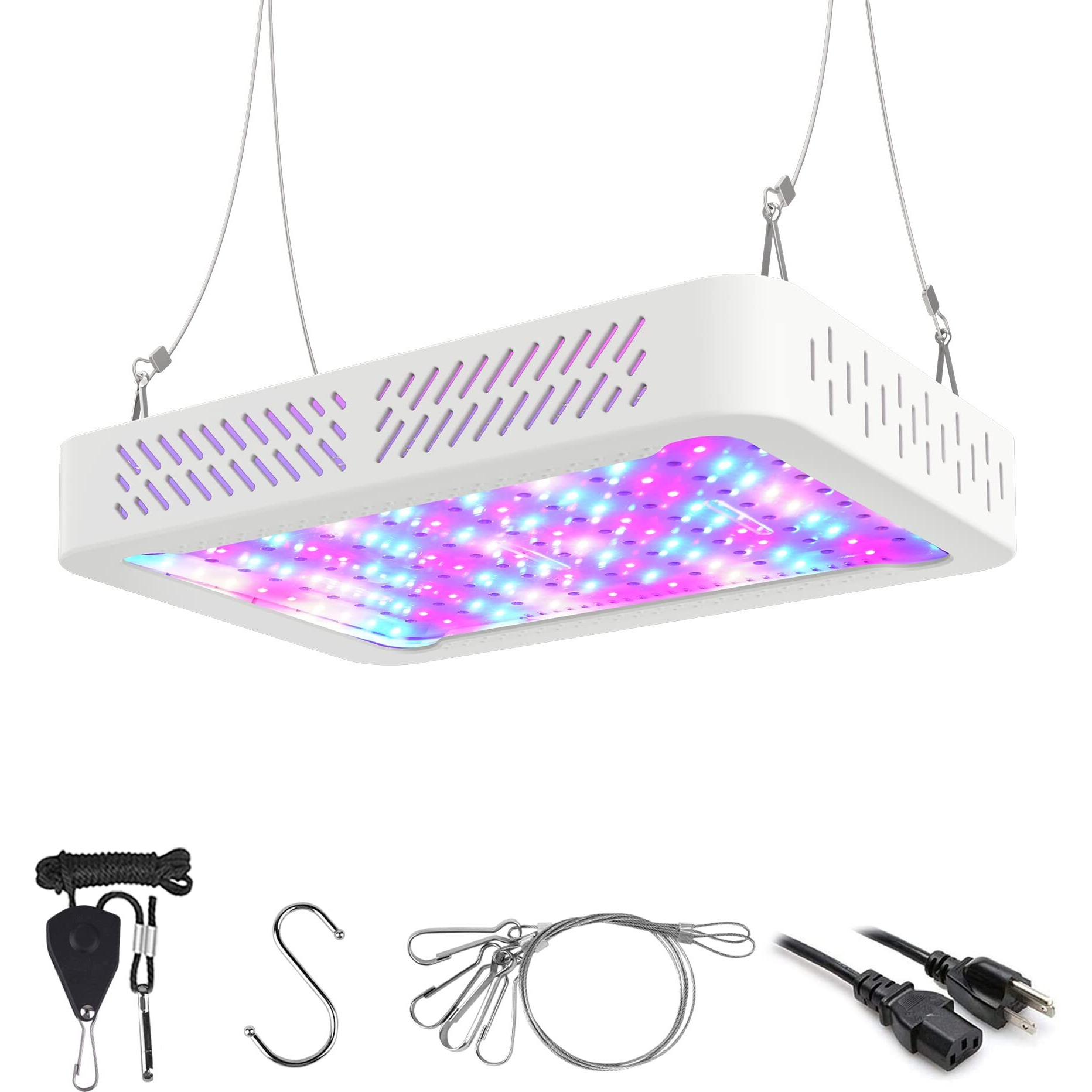 Beelux 1000W Led Grow Light For Indoor Plants Full Spectrum Upgrade Dual Switch & Dual Chips Daisy Chain Plant Grow Lights For Seed Starting Veg And Flower Greenhouse (Actual Power 110W)