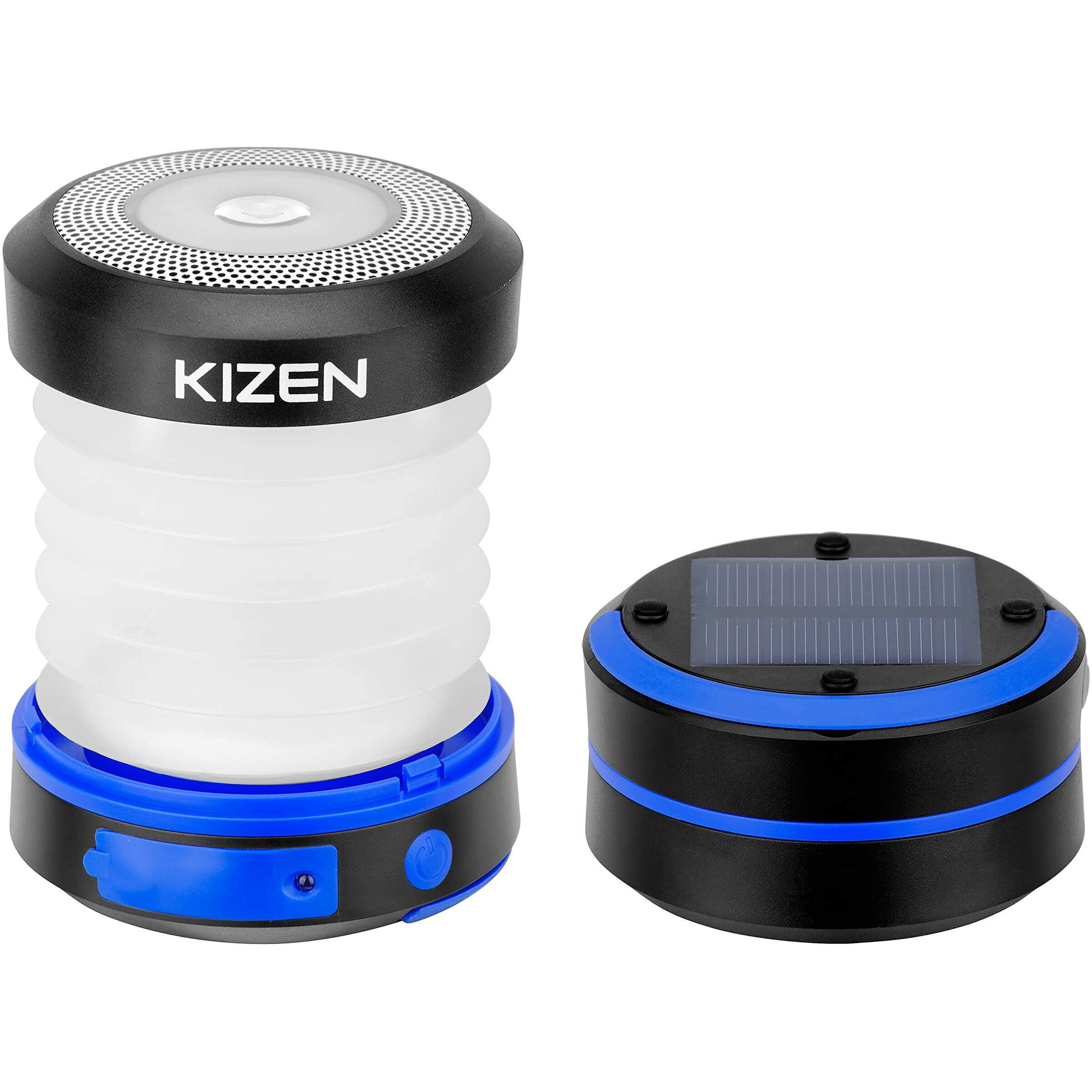 Kizen Solar Lantern - Collapsible Led Camping Lantern - Rechargeable Solar - Usb Portable Lamp And Phone Charger For Emergency, Power Outage, Hurricane - Tent Lights, Hiking, Backpacking Gear, Blue