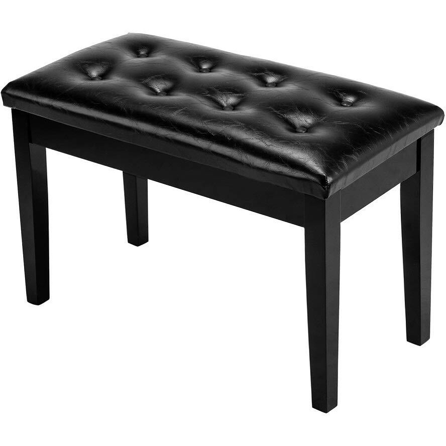 Bonnlo Wooden Double/Duet Piano Bench With Storage And Thick Cushion Faux Leather Padded Piano Stool Artist Duet Seat- Black