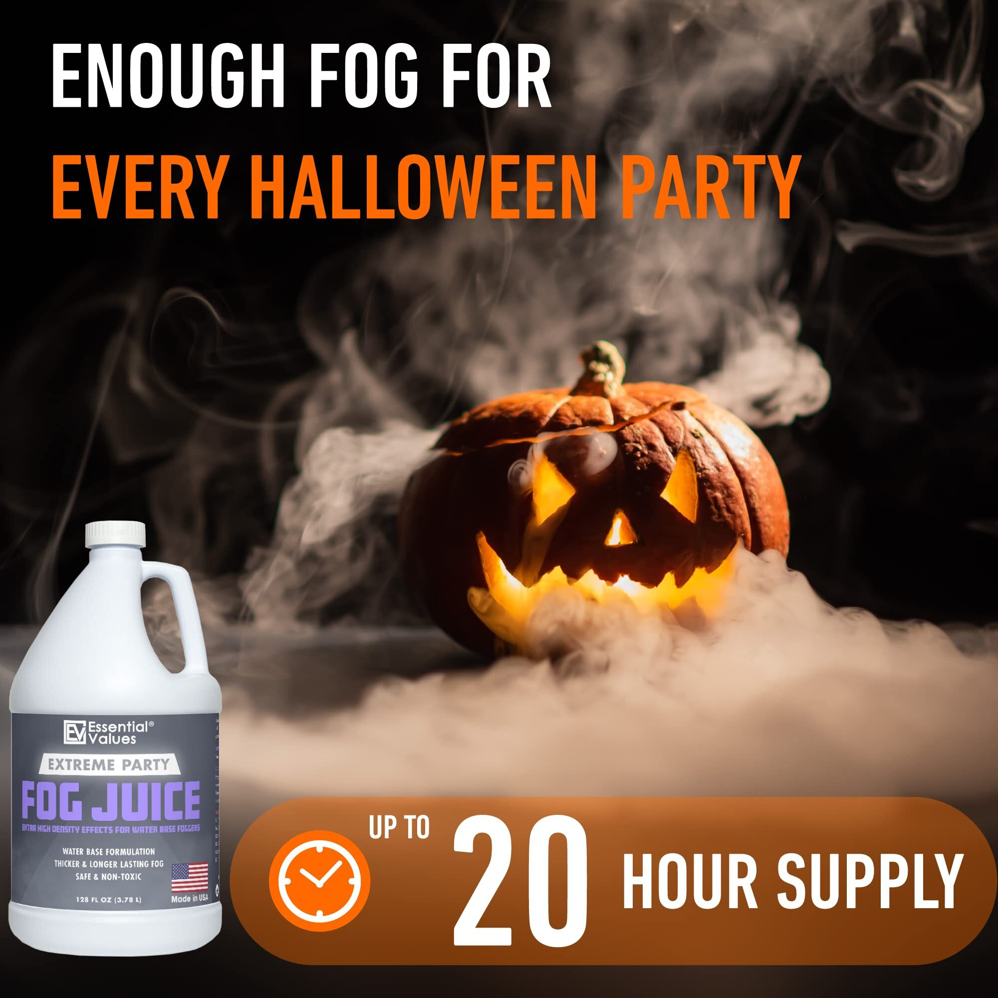 Fog Machine Fluid - Extreme High Density (128 Fl Oz / 1 Gallon), Made In Usa - Produces White-Out Conditions With Lasting Heavy Fog For Water Based Foggers, Designed For 700 Watts+ Fog Machines