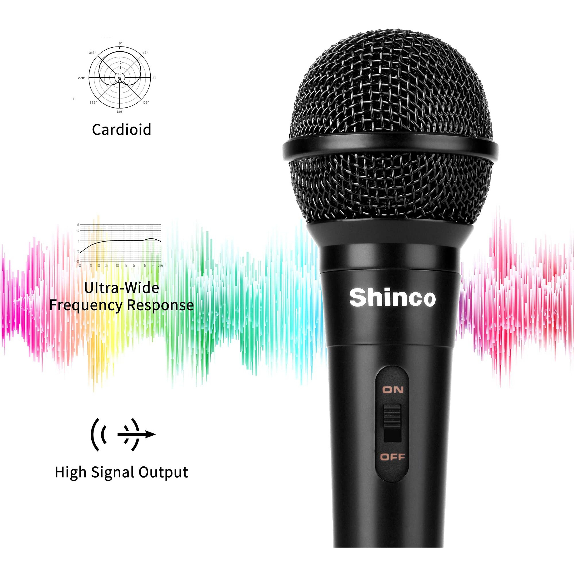 Shinco Handheld Wired Microphone, Cardioid Dynamic Vocal Mic With 13Ft Cable And On/Off Switch, Ideally Suited For Speakers, Karaoke Singing Machine, Amp, Mixer