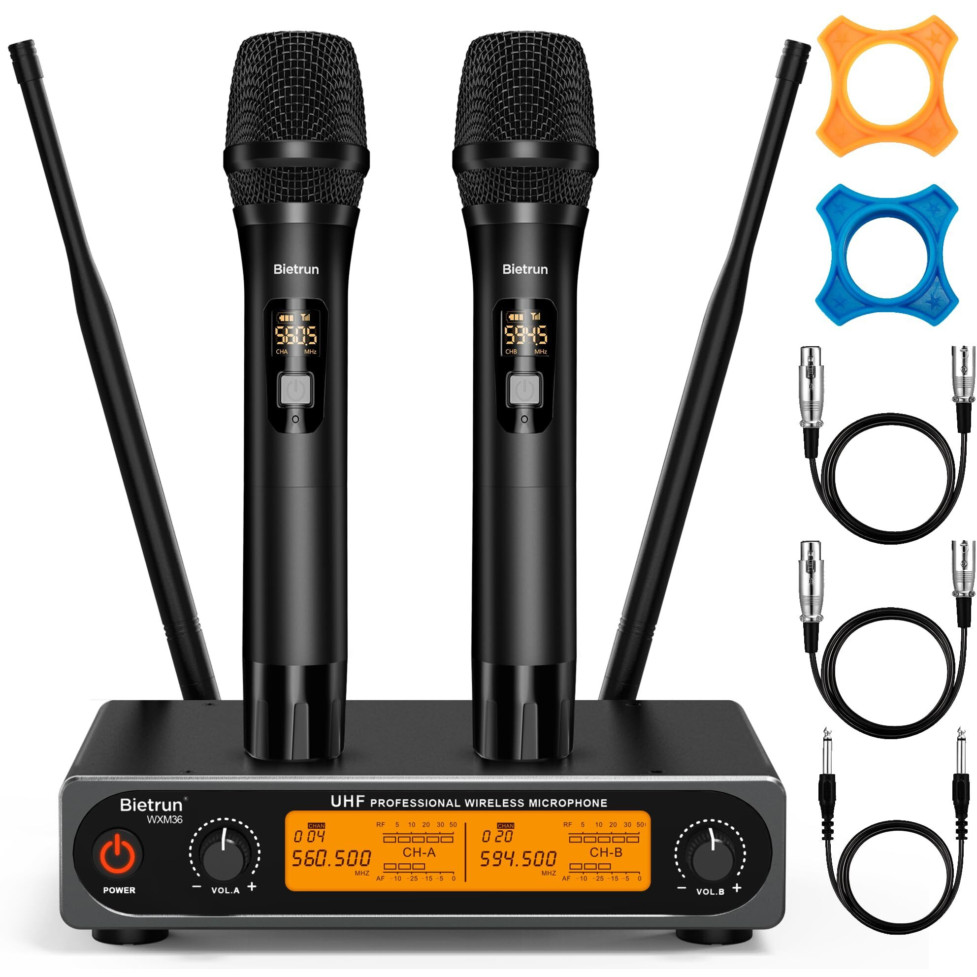 Wireless Microphone System Professional,Dual Metal Cordless Handheld Dynamic Wireless Mics For Adults Singing,Karaoke,Uhf 165Ft Range For 1/4'',Xlr Output,Pa System,Dj,Mixer,Church,Wedding,Home Tv