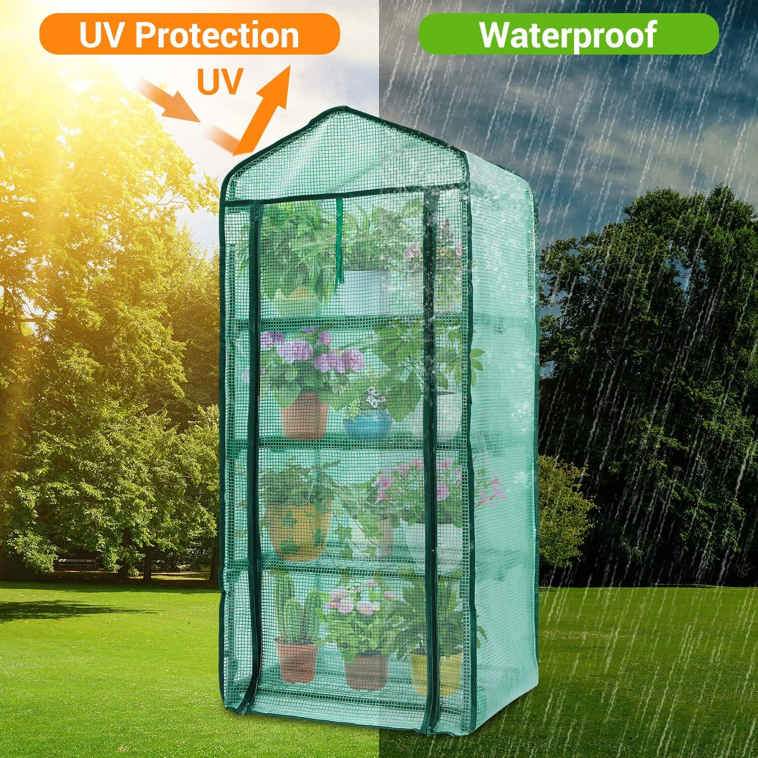Ohuhu Mini Greenhouse For Indoor Outdoor, Small Plastic Plant Green House 4-Tier Rack Stand Portable Greenhouses With Durable Pe Cover For Seedling, 2.5X1.6X5.2 Ft, Ideal Gardening Gifts For Women Men