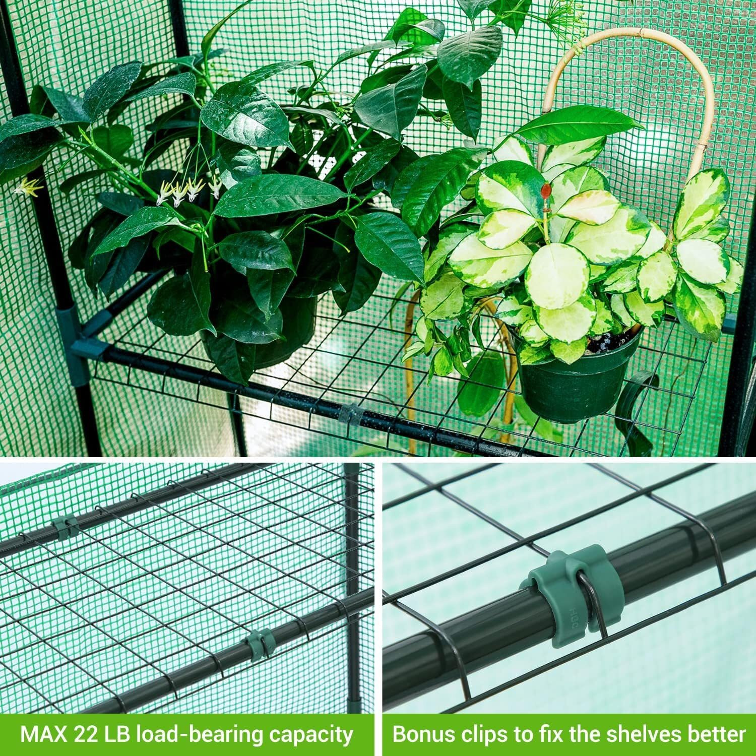 Ohuhu Greenhouse For Outdoors With Screen Windows, 57 X 57 X 76 ' ' Walk In Plant Greenhouses Heavy Duty With Durable Pe Cover, 3 Tiers 12 Shelves Stands Plastic Portable Green House With Shelf Clips