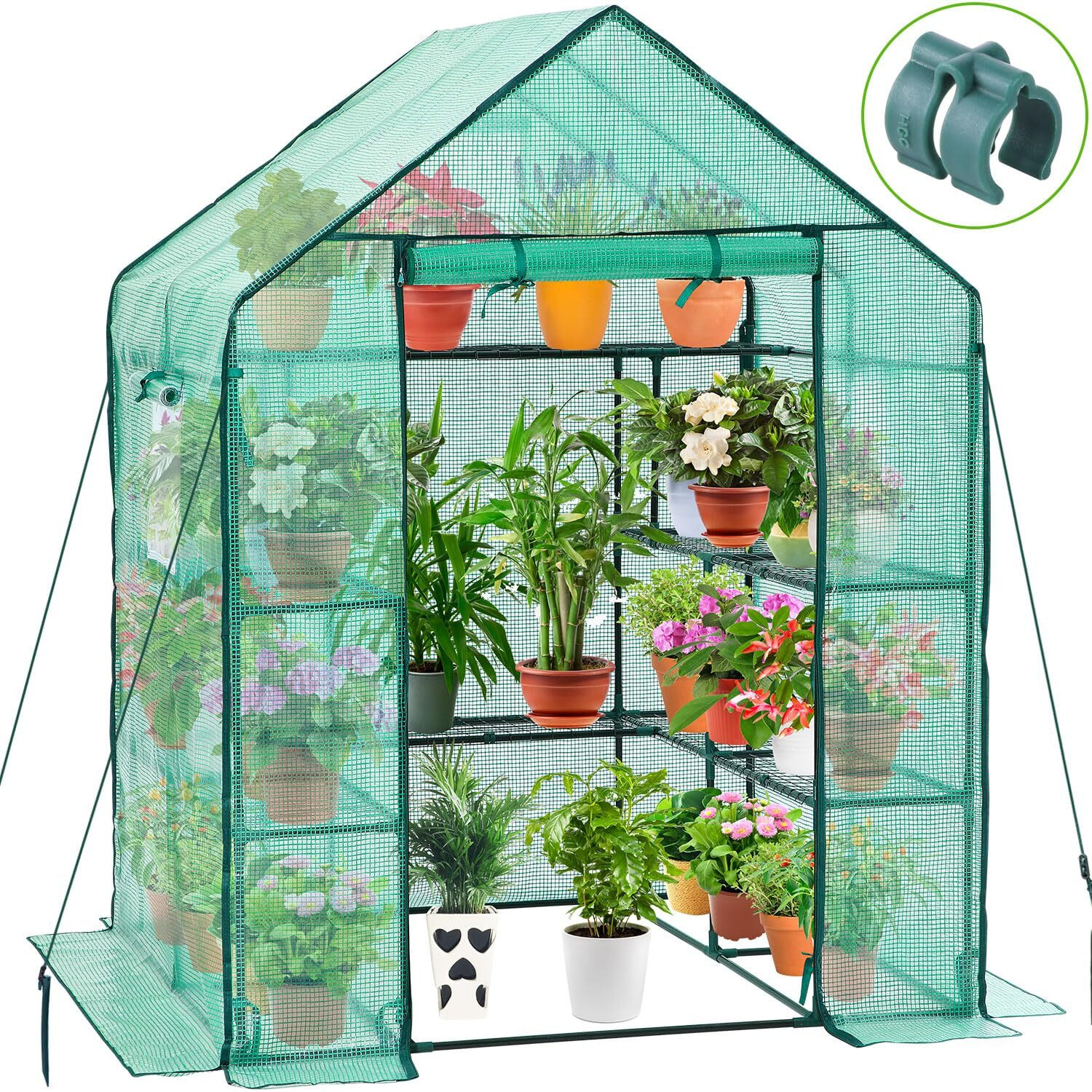 Greenhouse For Outdoors With Screen Windows, Ohuhu Upgraded 4 Tiers 11 Shelves Walk-In Greenhouses With Durable Pe Cover, Outside Garden Plastic Green House With Ground Pegs & Ropes For Stability