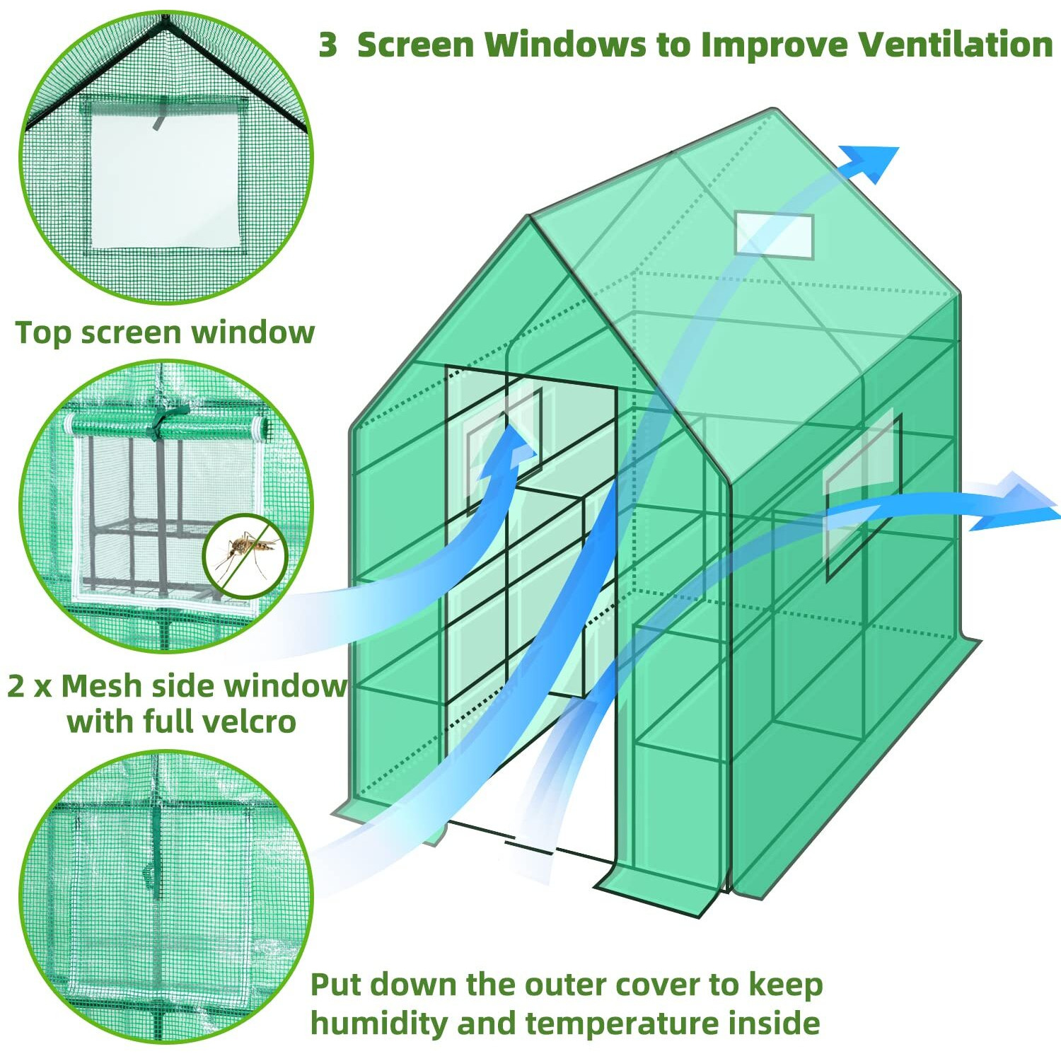 Greenhouse For Outdoors With Screen Windows, Ohuhu Upgraded 4 Tiers 11 Shelves Walk-In Greenhouses With Durable Pe Cover, Outside Garden Plastic Green House With Ground Pegs & Ropes For Stability