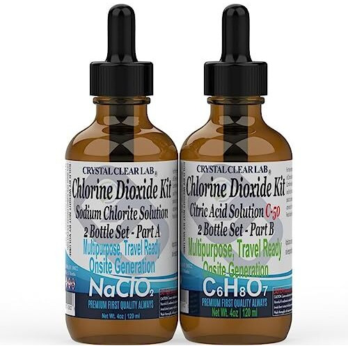 Crystal Clear Chlorine Dioxide With Citric Acid 4Oz Solution Kit (2 Bottles)