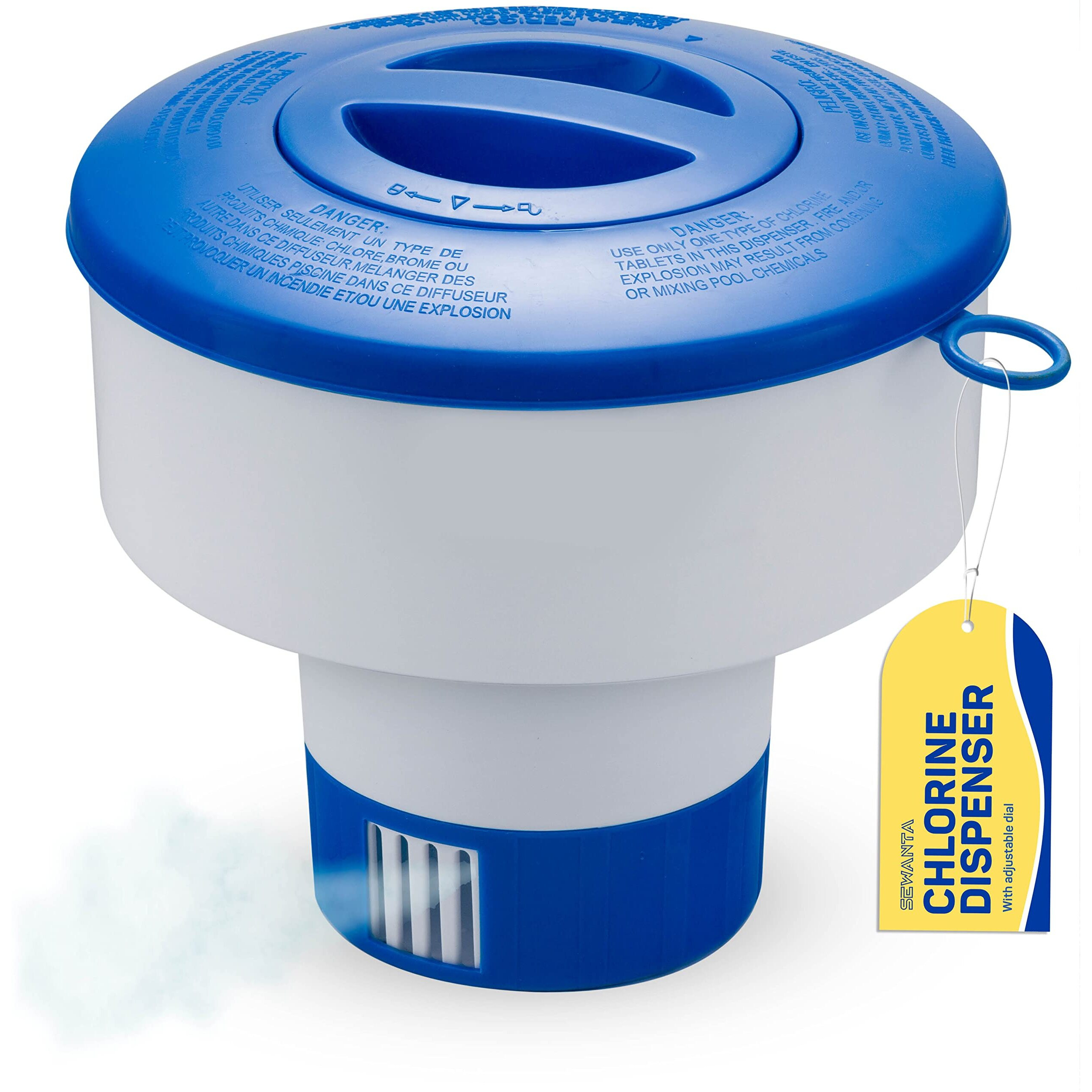 Floating Chlorine Dispenser For Pools Fits 3"" Tablets - Pool Chlorine Floater With Adjustable Flow Vents Balanced Chemical Dispenser [3 Tablet Capacity] 7.5"" Diameter Floater
