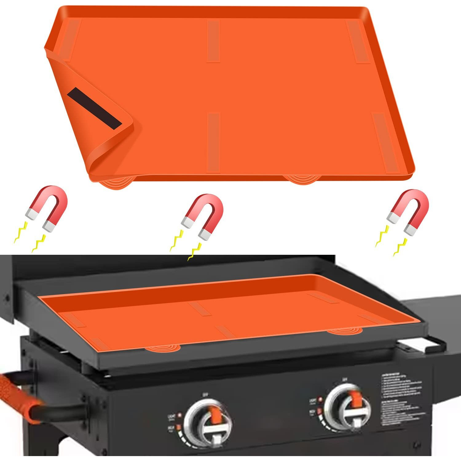 22"" Griddle Mat Silicone For Blackstone, Magnetic Protective Cover Mats Blackstone Griddle Top Covers For Blackstone Protector Outdoor-Orange