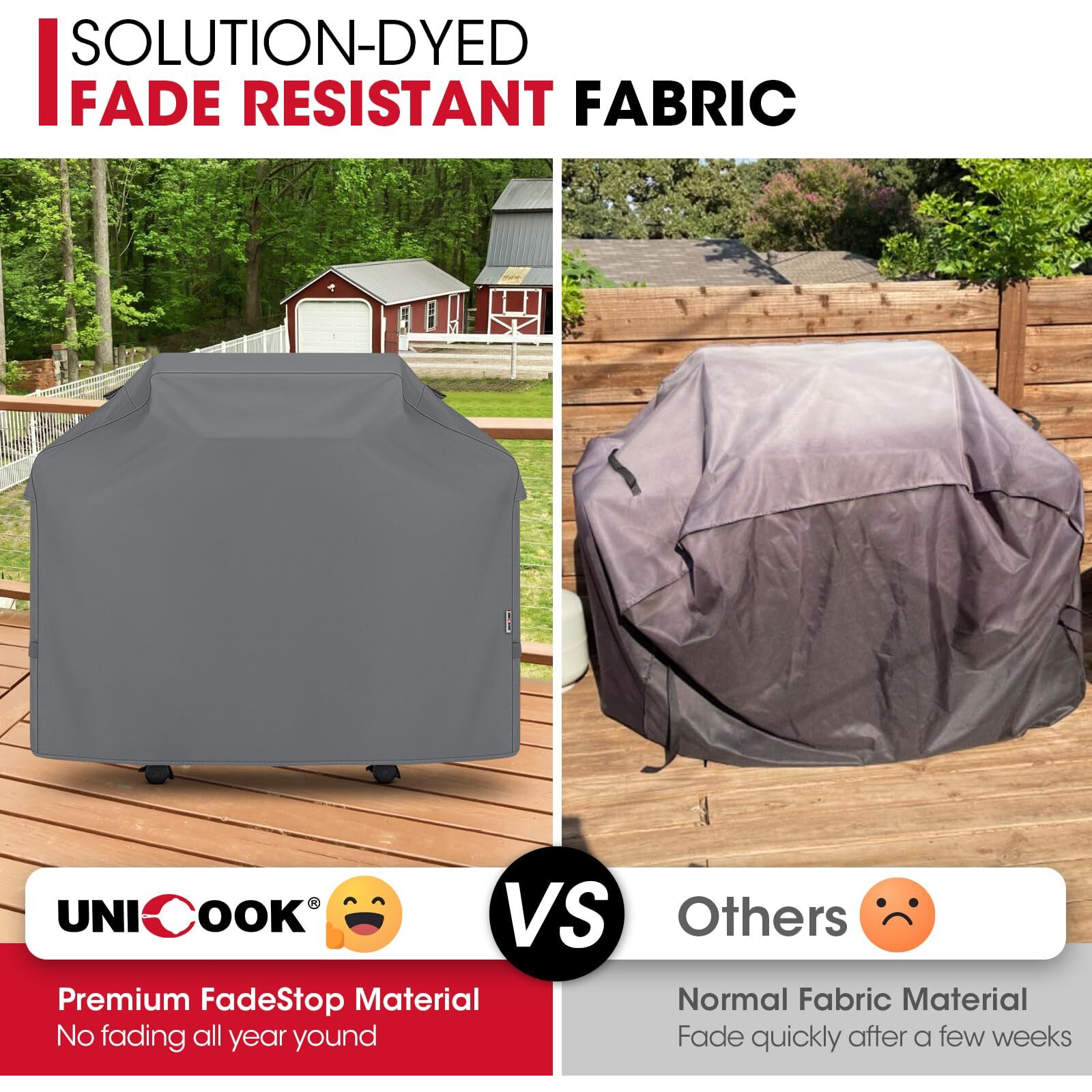 Unicook 50 Inch Grill Cover For 48 Inch Outdoor Grill, Heavy Duty Waterproof Bbq Cover Compatible With Weber Spirit 200 Series, Fade Resiatnt Gas Barbecue Protector, All Weather Protection, Grey