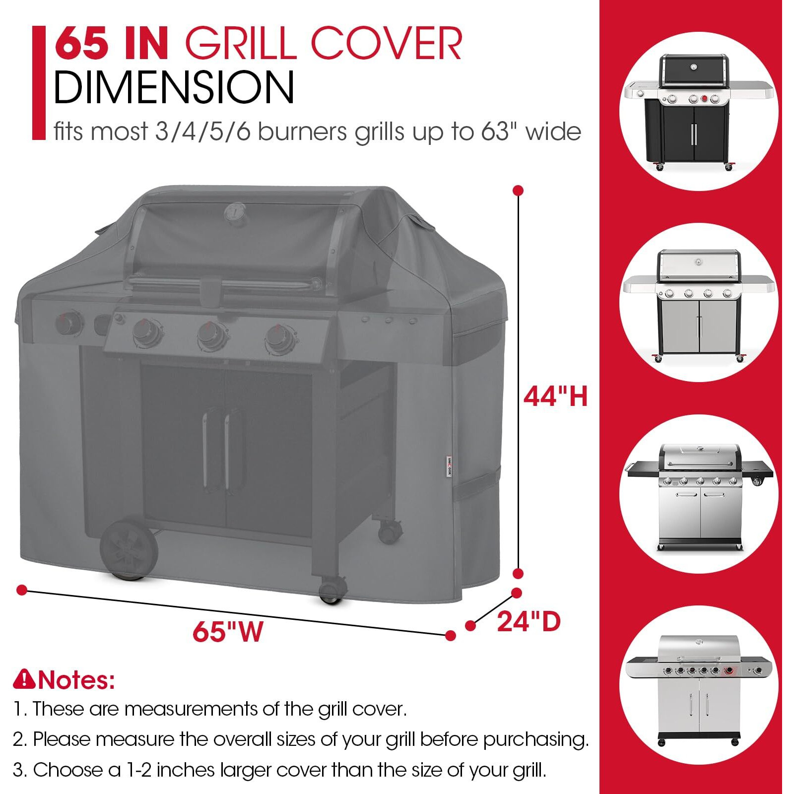 Unicook 65 Inch Grill Cover For Outdoor Grill, Heavy Duty Waterproof Bbq Cover, Fade Resistant Gas Barbecue Protector, Compatible With Weber, Char-Broil, Nexgrill Bbqs Up To 63 "" Wide, Gray