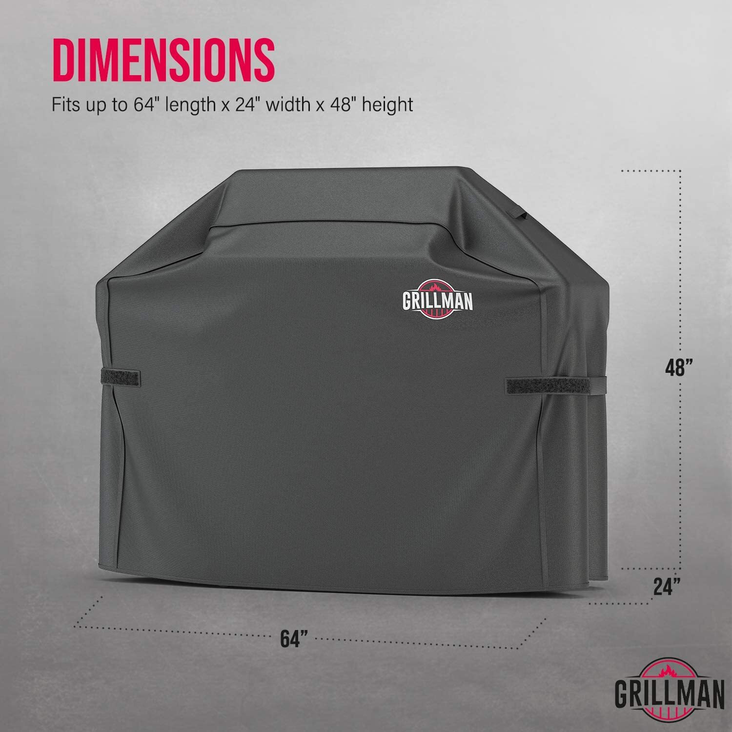 Grillman Premium Bbq Grill Cover. Rip-Proof & Waterproof (64"" L X 24"" W X 48"" H, Black) Top Heavy Duty Large Grill Cover For Weber Spirit, Genesis, Charbroil, Etc. Barbecue Cover And Gas Grill Covers