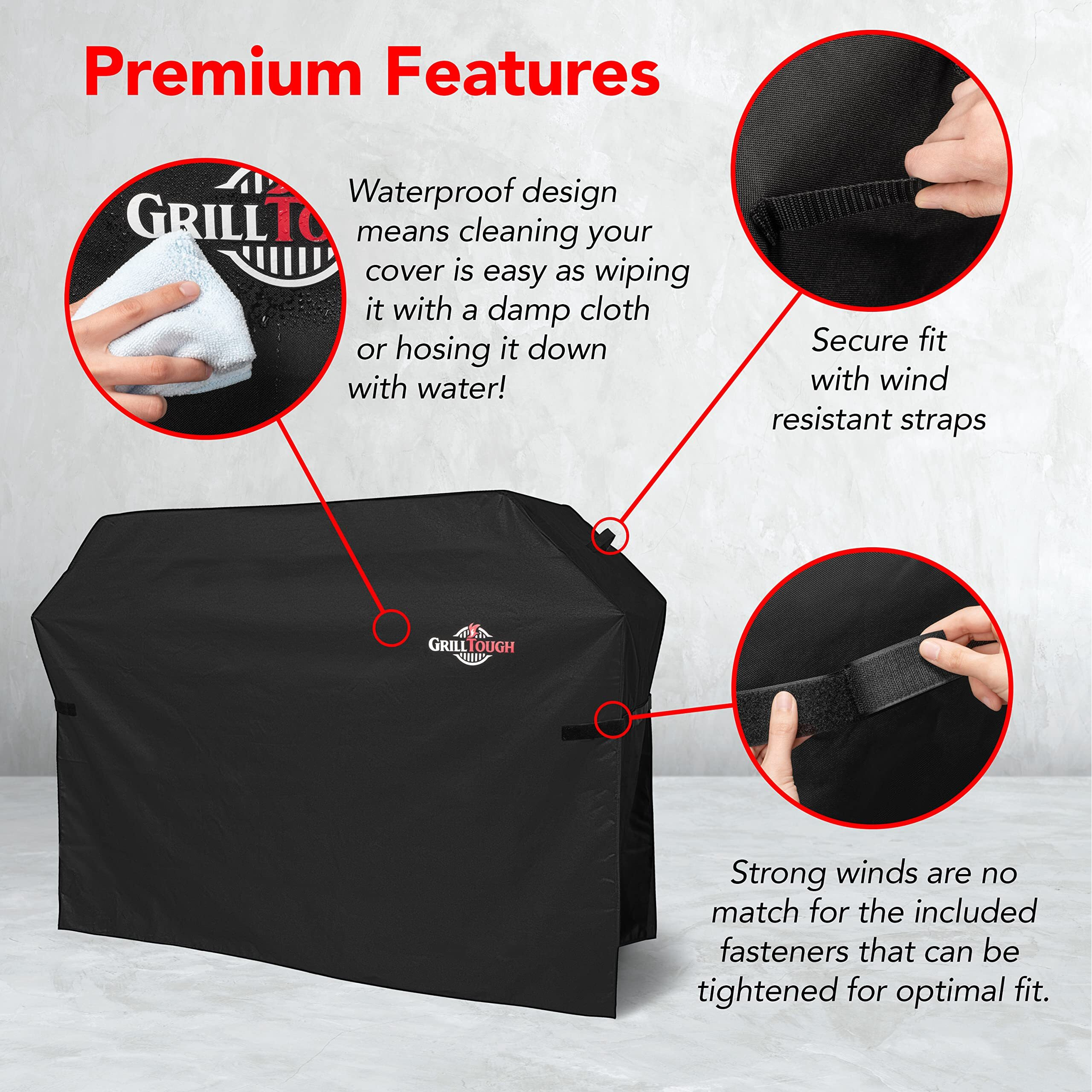 Grilltough Heavy Duty Bbq Grill Cover For Outdoor Grill, 60 Inch - Waterproof, Weather Resistant, Uv & Fade Resistant With Adjustable Straps - Gas Grill Cover For Weber, Charbroil