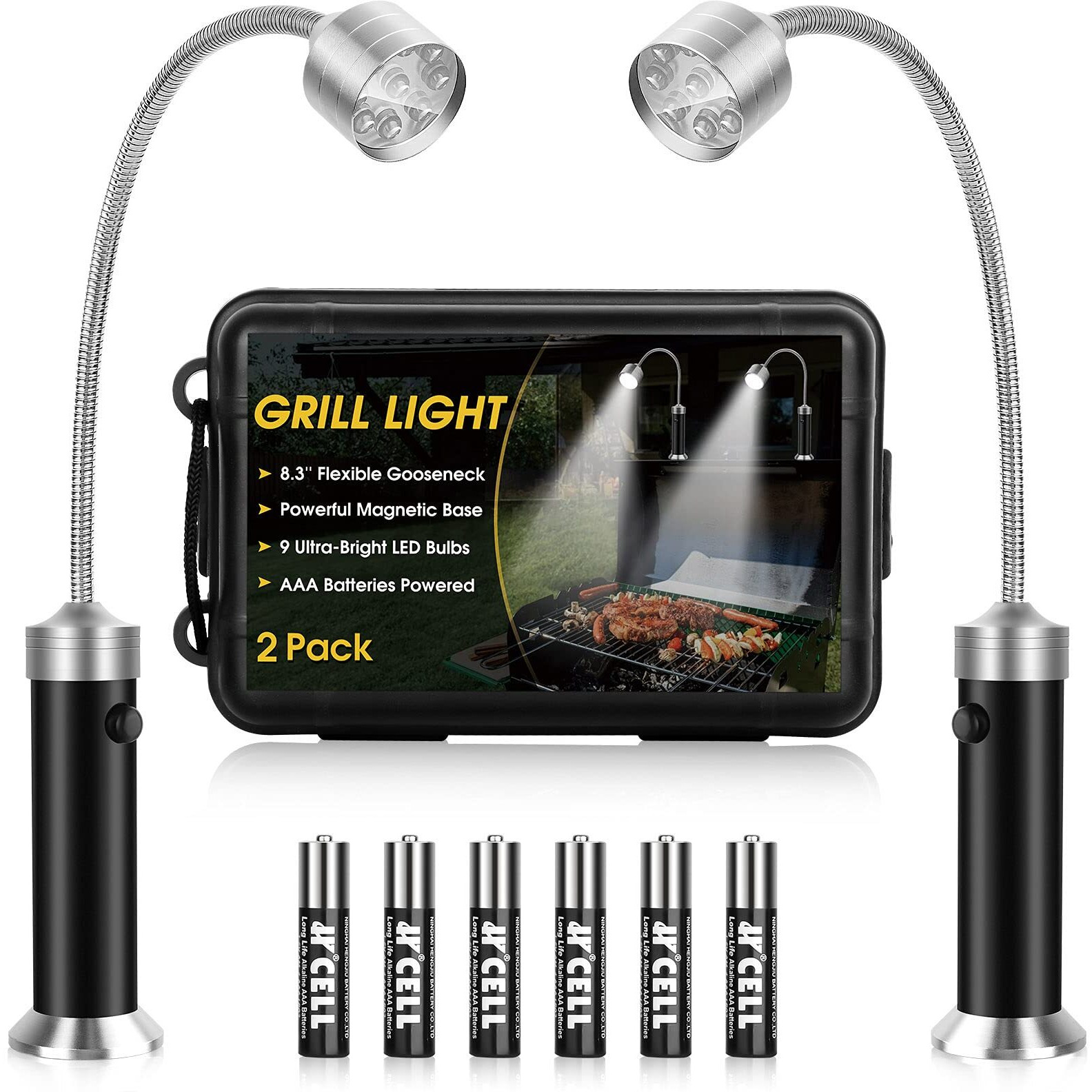 Barbecue Grill Light, Bbq Grilling Accessories For Outdoor With Magnetic Base, Stocking Stuffers Grilling Gifts For Men, 360 Degree Flexible Neck, Water & Heat Resistant, Batteries Included - 2 Pack