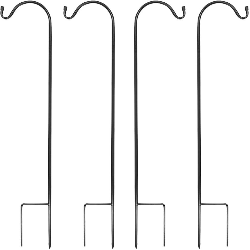 Urban Deco Heavy Duty Shepherds Hook, Adjustable Shepards Hooks For Outdoor, Premium Metal Shepherds Crook Garden Stakes 37    Inch Tall, Black Plant Hooks Pole - Pack Of 4