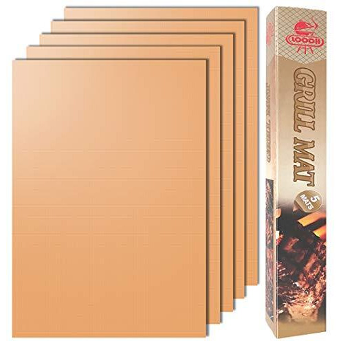 Looch Copper Grill Mat Set Of 5 - Non-Stick Bbq Outdoor Grill & Baking Mats - Reusable And Easy To Clean - Works On Gas, Charcoal, Electric Grill And More - 15.75 X 13 Inch