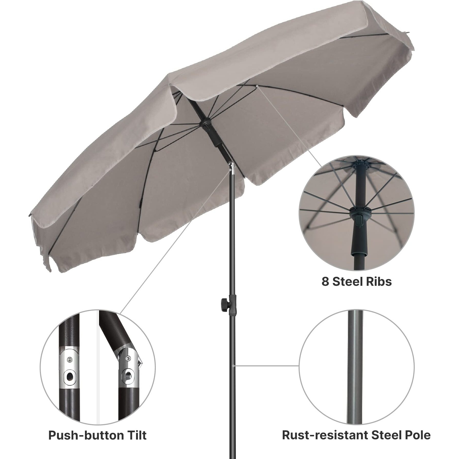 Ammsun Patio Umbrella, 6.5 Ft Outdoor Table Umbrella With Tilt Steel Pole, Upf50+ Protection, Great For Outdoor Garden Backyard, Beige