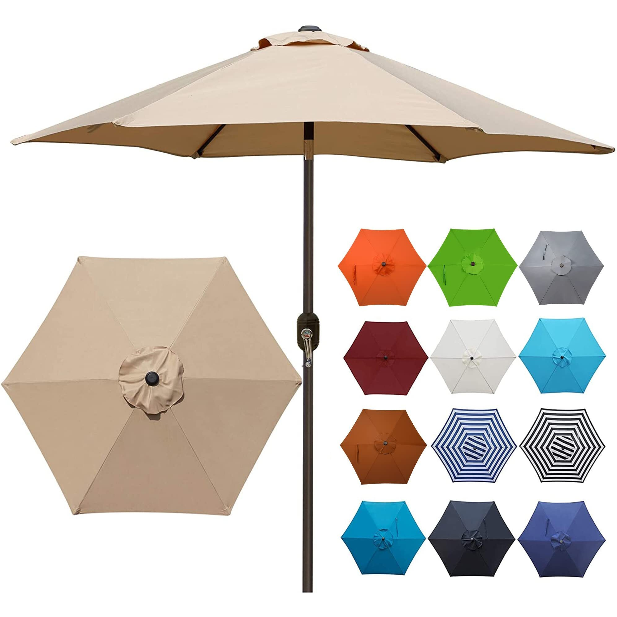 Blissun 7.5 Ft Patio Umbrella, Yard Umbrella Push Button Tilt Crank (Tan)