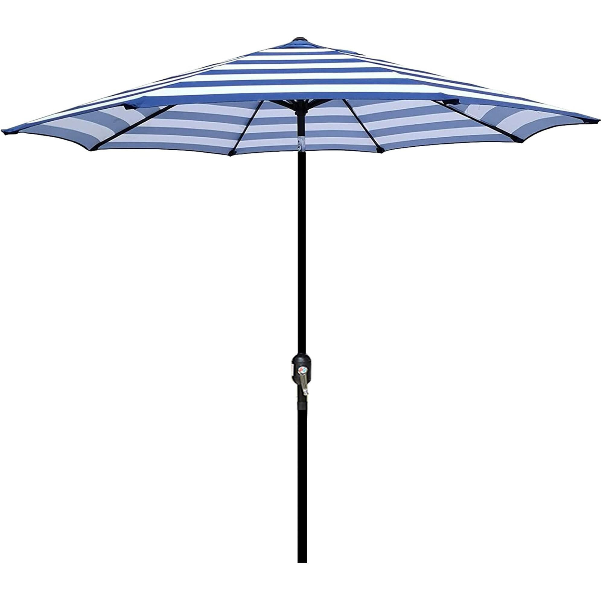 Blissun 9 ' Outdoor Patio Umbrella, Striped Patio Umbrella, Outdoor Table Umbrella, Market Umbrella With 8 Sturdy Ribs, Push Button Tilt And Crank (Blue & White Stripe)