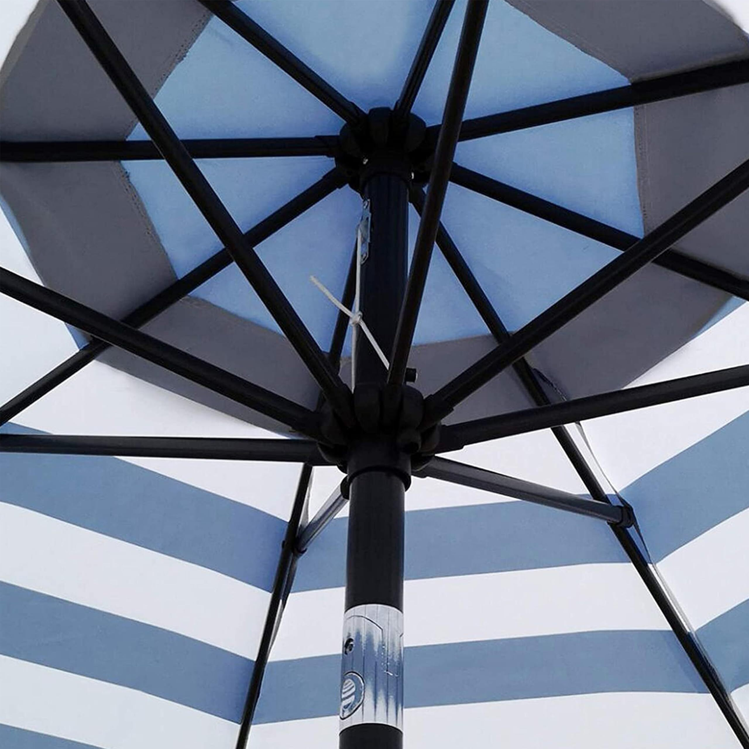 Blissun 9 ' Outdoor Patio Umbrella, Striped Patio Umbrella, Outdoor Table Umbrella, Market Umbrella With 8 Sturdy Ribs, Push Button Tilt And Crank (Blue & White Stripe)