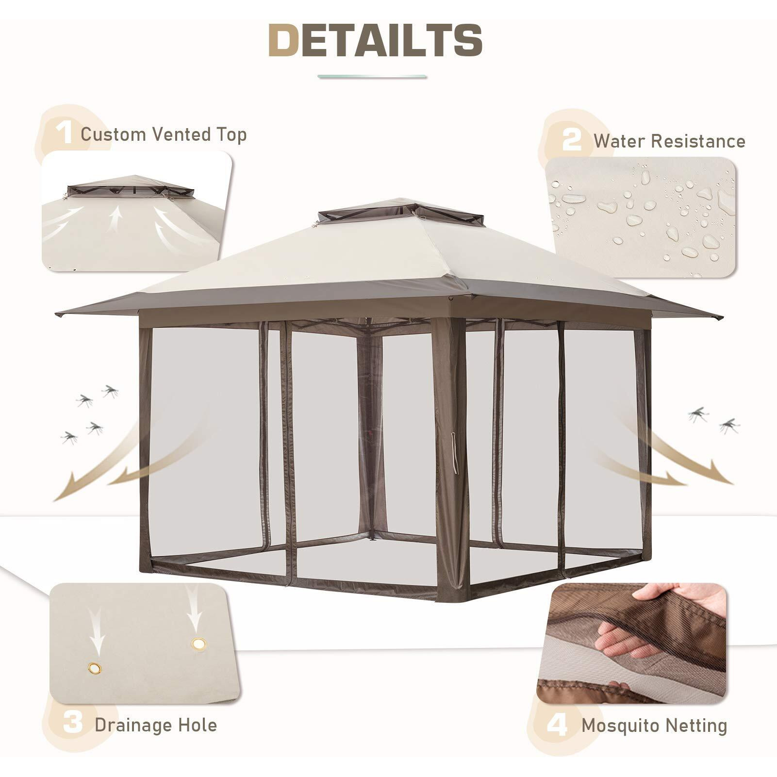 Eagle Peak 13X13 Pop Up Gazebo With Mesh Netting, Easy Up Screened Canopy For Patio And Backyard, Easy Set Up Outdoor Gazebo (Beige/Brown)