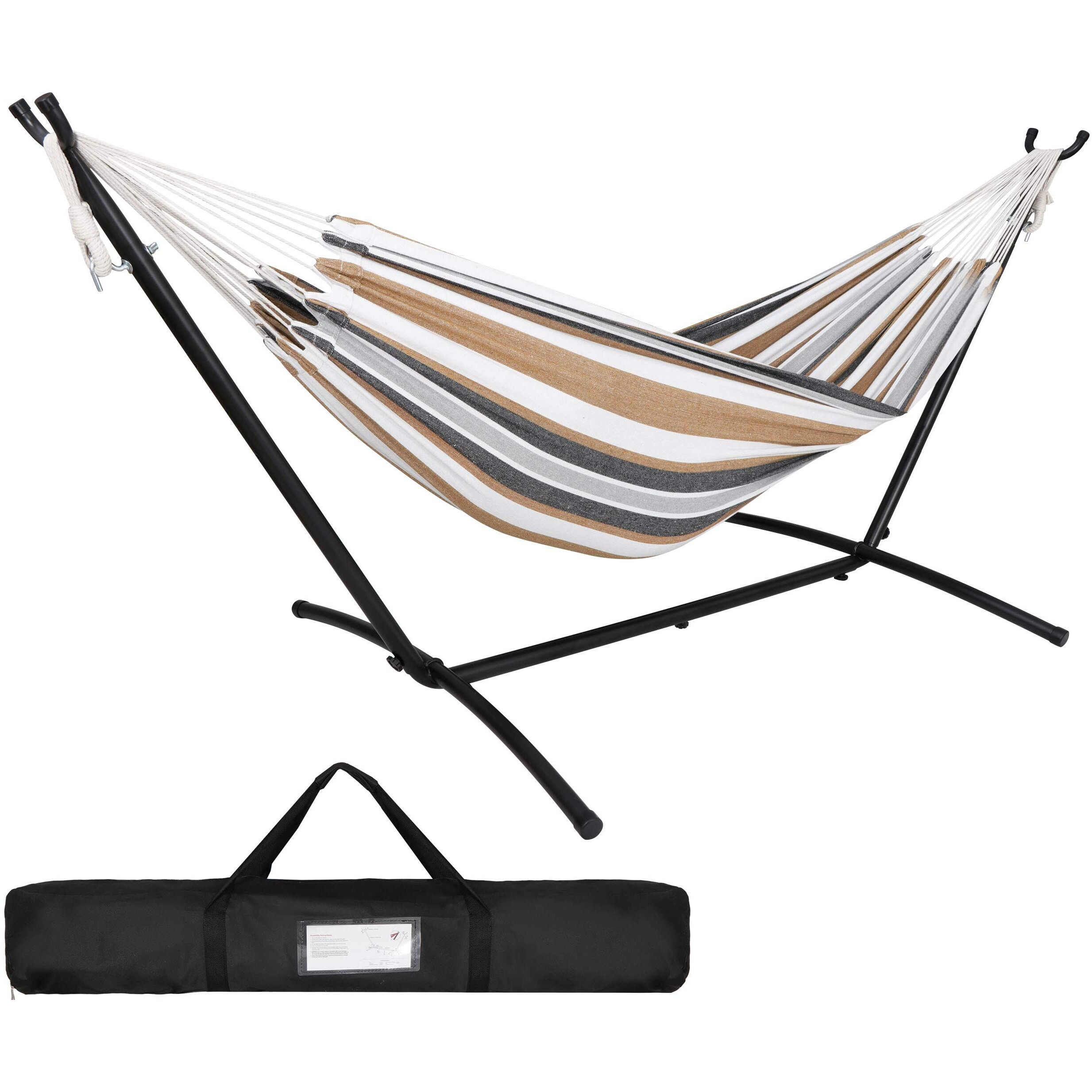 Super Deal Portable 2 Person Hammock With 9Ft Hammock Stand, 620 Lbs Capacity Adjustable Hammock Bed With Space Saving Carrying Case Included For Camping Garden Backyard Patio Indoor Outdoor