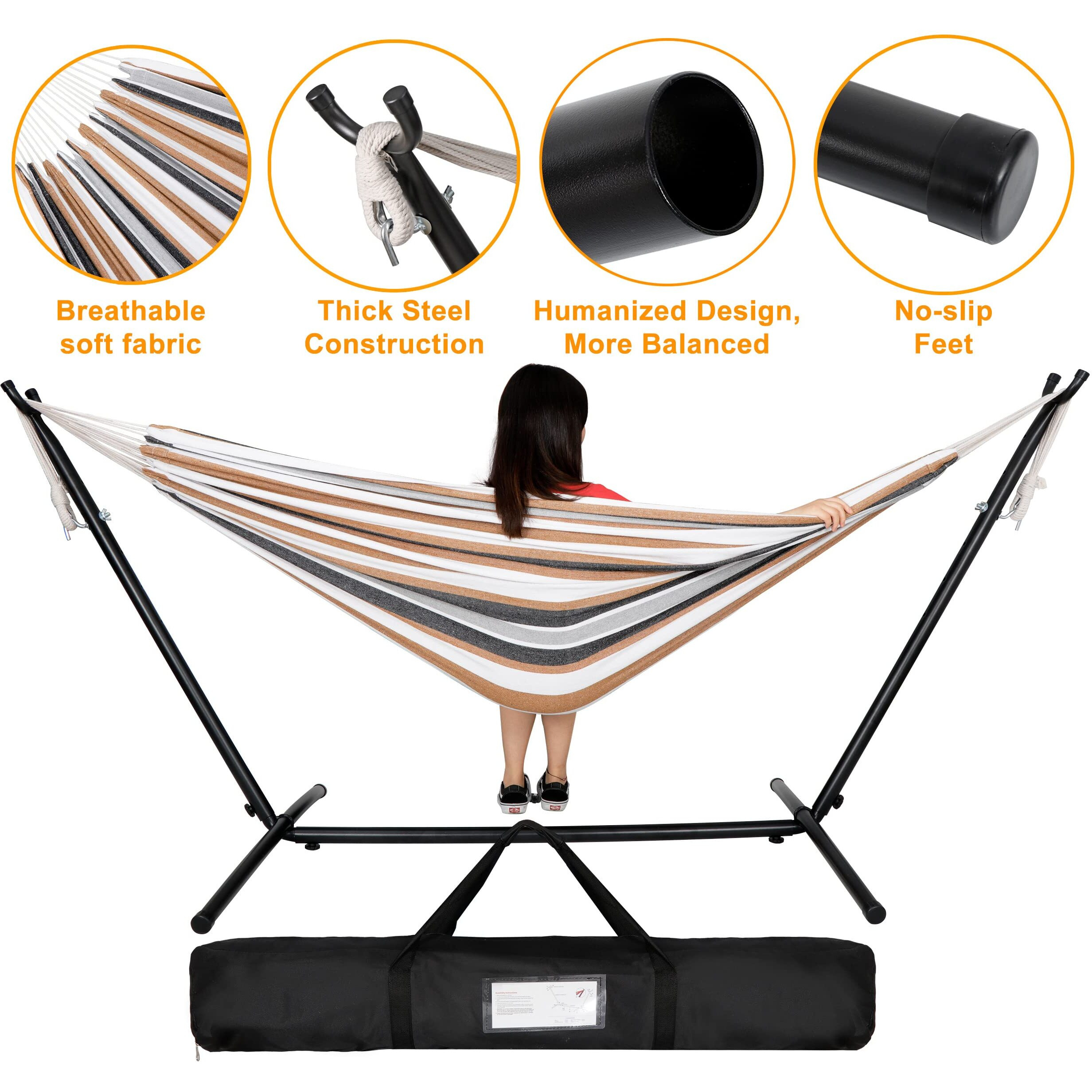 Super Deal Portable 2 Person Hammock With 9Ft Hammock Stand, 620 Lbs Capacity Adjustable Hammock Bed With Space Saving Carrying Case Included For Camping Garden Backyard Patio Indoor Outdoor