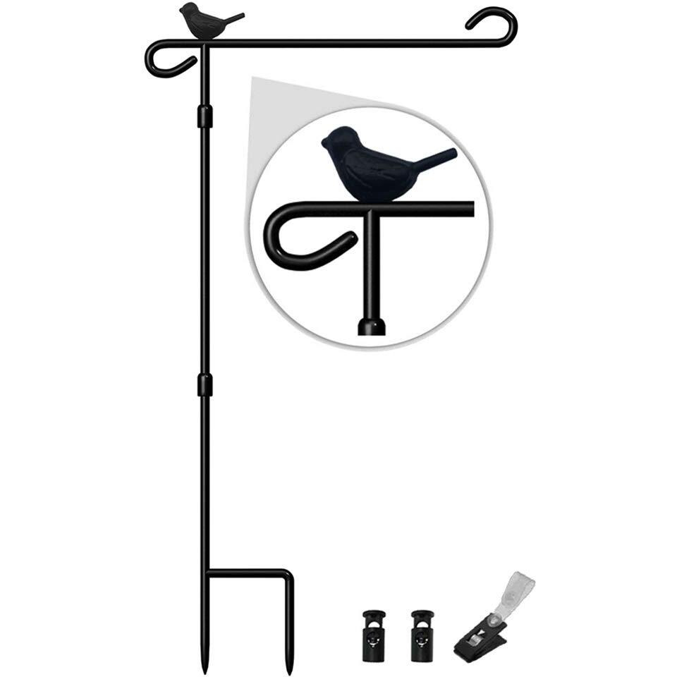 Garden Flag Holder Stand, Premium Garden Flag Pole Stand Metal Anti-Rust Weather-Proof With One Tiger Clip And Two Spring Stoppers No Flag Included