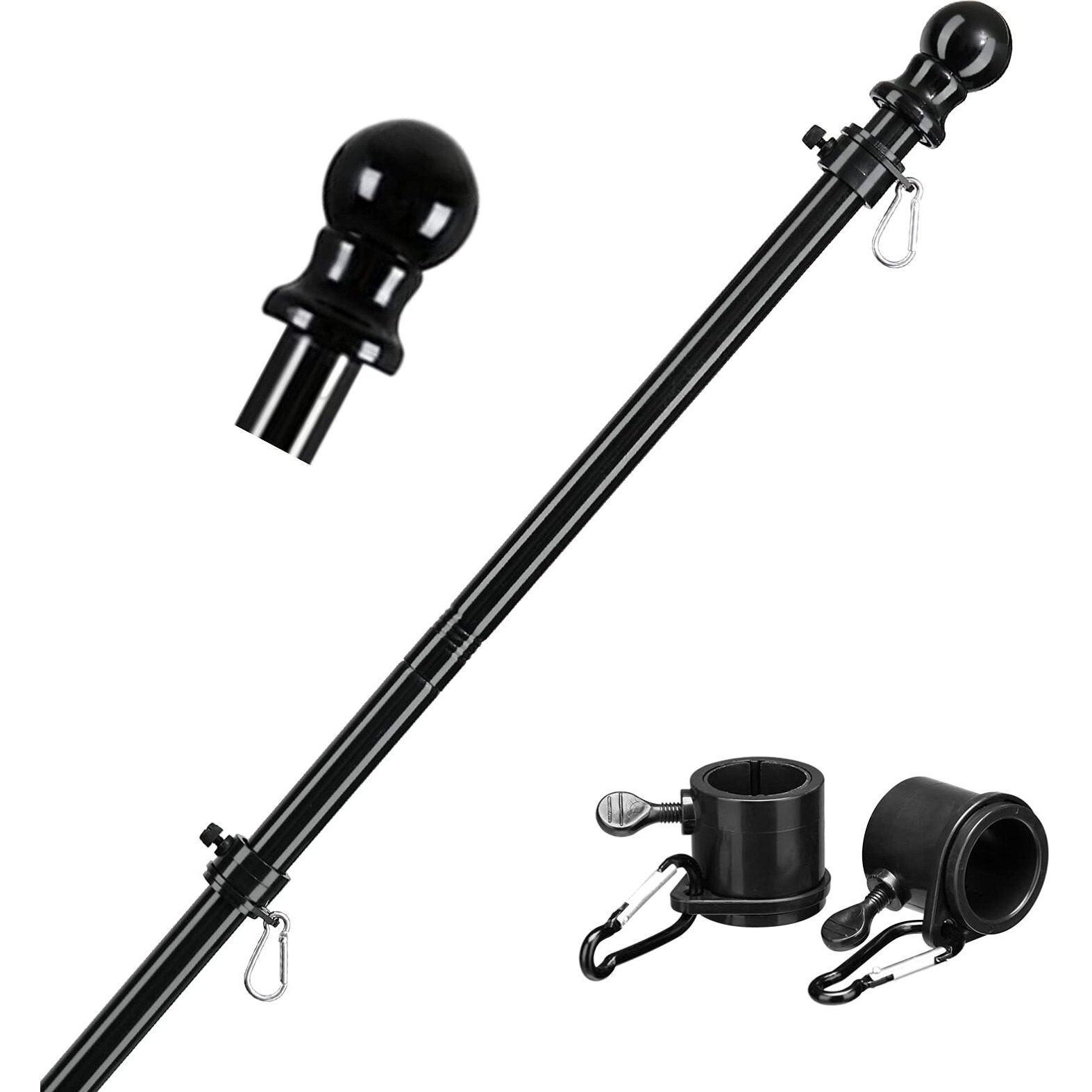 Black Flag Pole For House - 5Ft Tangle Free House Flag Pole For 3X5 Flags,Rustproof Outdoor Flag Poles For Outside House Porch Garage Truck Boat Decor (Flagpole Without Bracket)