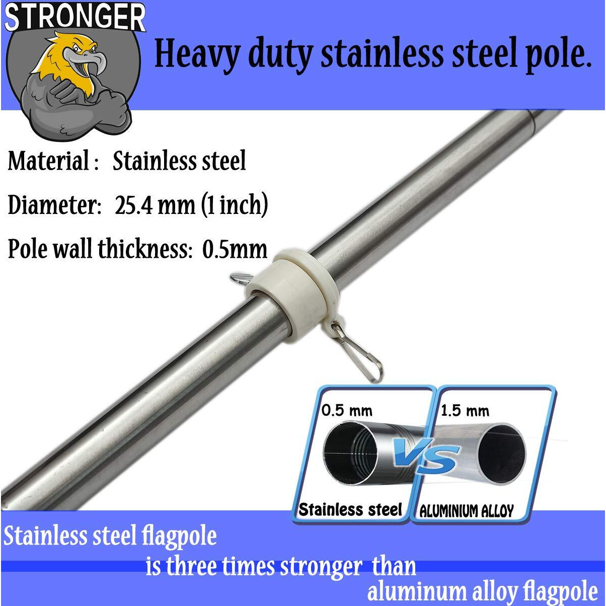 6Ft Flag Pole Kit,Stainless Steel Heavy Duty American Us Flagpole, Rustproof For Outdoor Garden Roof Walls Yard House(Without Bracket)