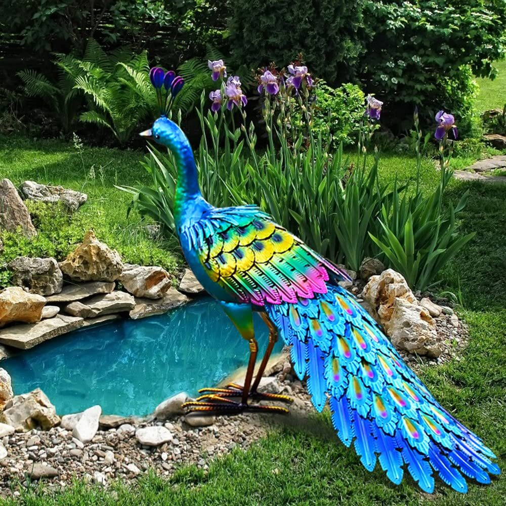 Chisheen Peacock Statue Garden Decor Metal Peacock Yard Art Lawn Decoration Outdoor Sculpture