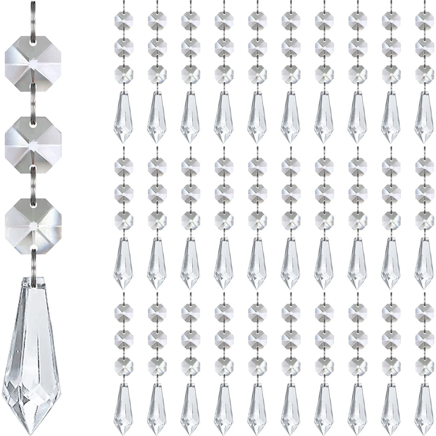 Jishi 30Pk Crystal Icicle Ornaments Christmas Tree Winter Decorations Clear Plastic Hanging Crystals Centerpiece Chandelier Garland Acrylic Icicle Prism Drop Pendant Gem String Bead Jewel Chain Strand