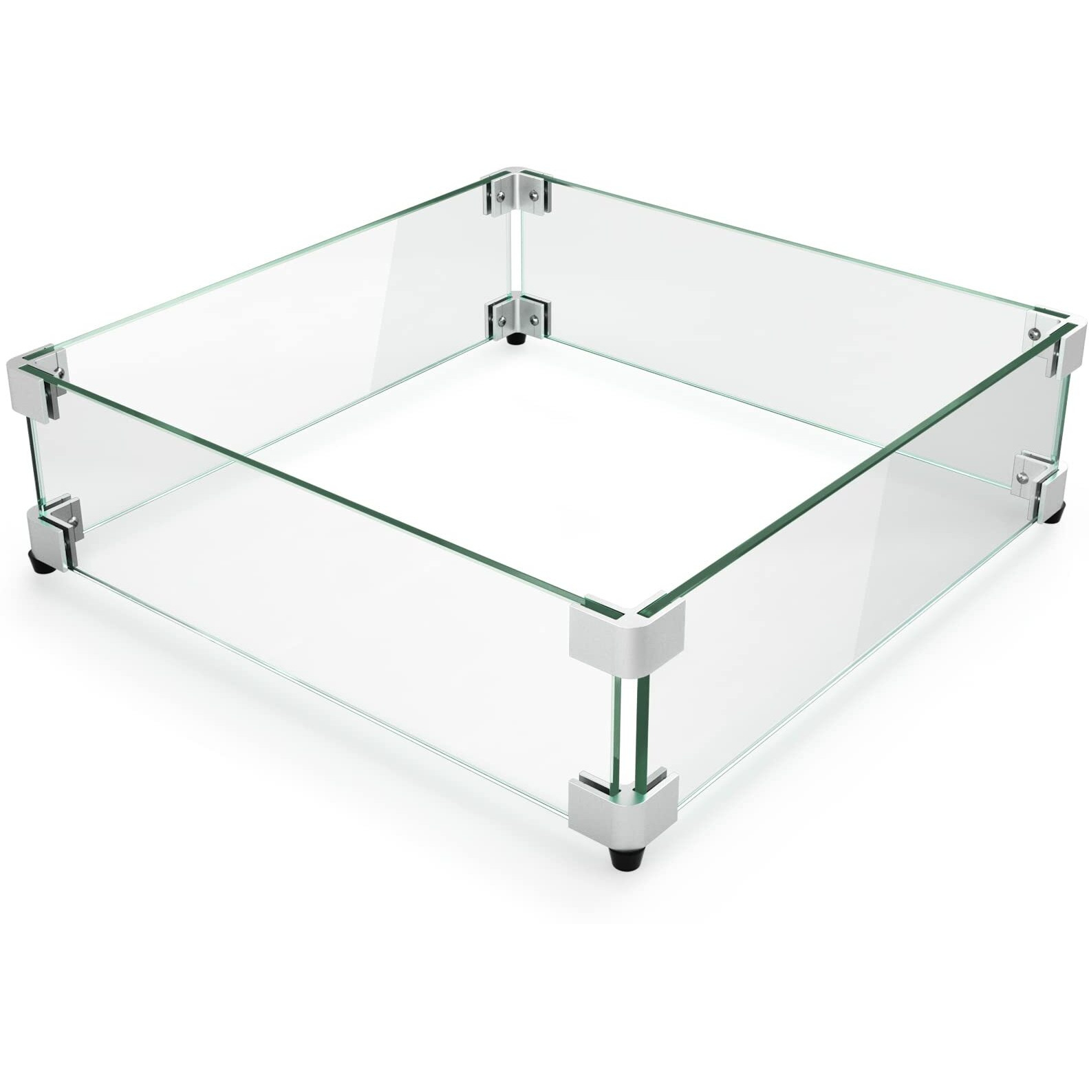 Gaspro 15"" X 15"" X 6"" Fire Pit Glass Wind Guard, Tempered Glass Firepit Table Shield, Thick And Sturdy, With Hard Aluminum Corner Bracket & Rubber Feet, Easy To Assemble